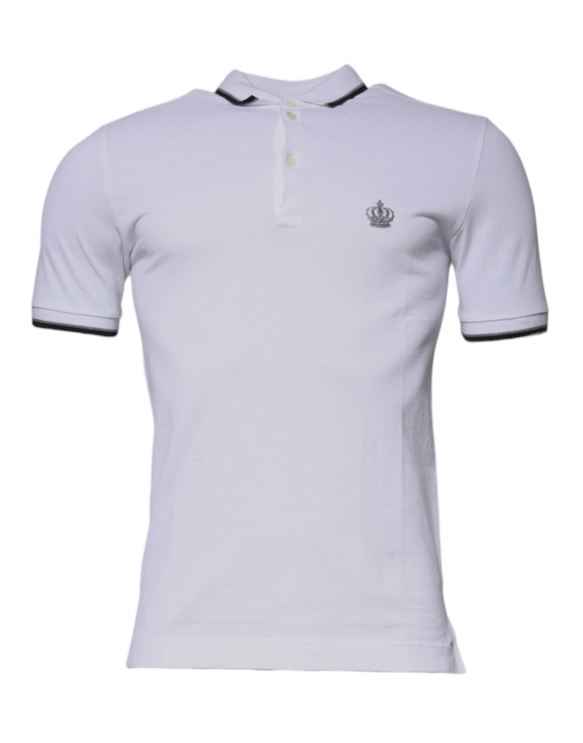 White Cotton Crown Collared Polo T-shirt - ventzia