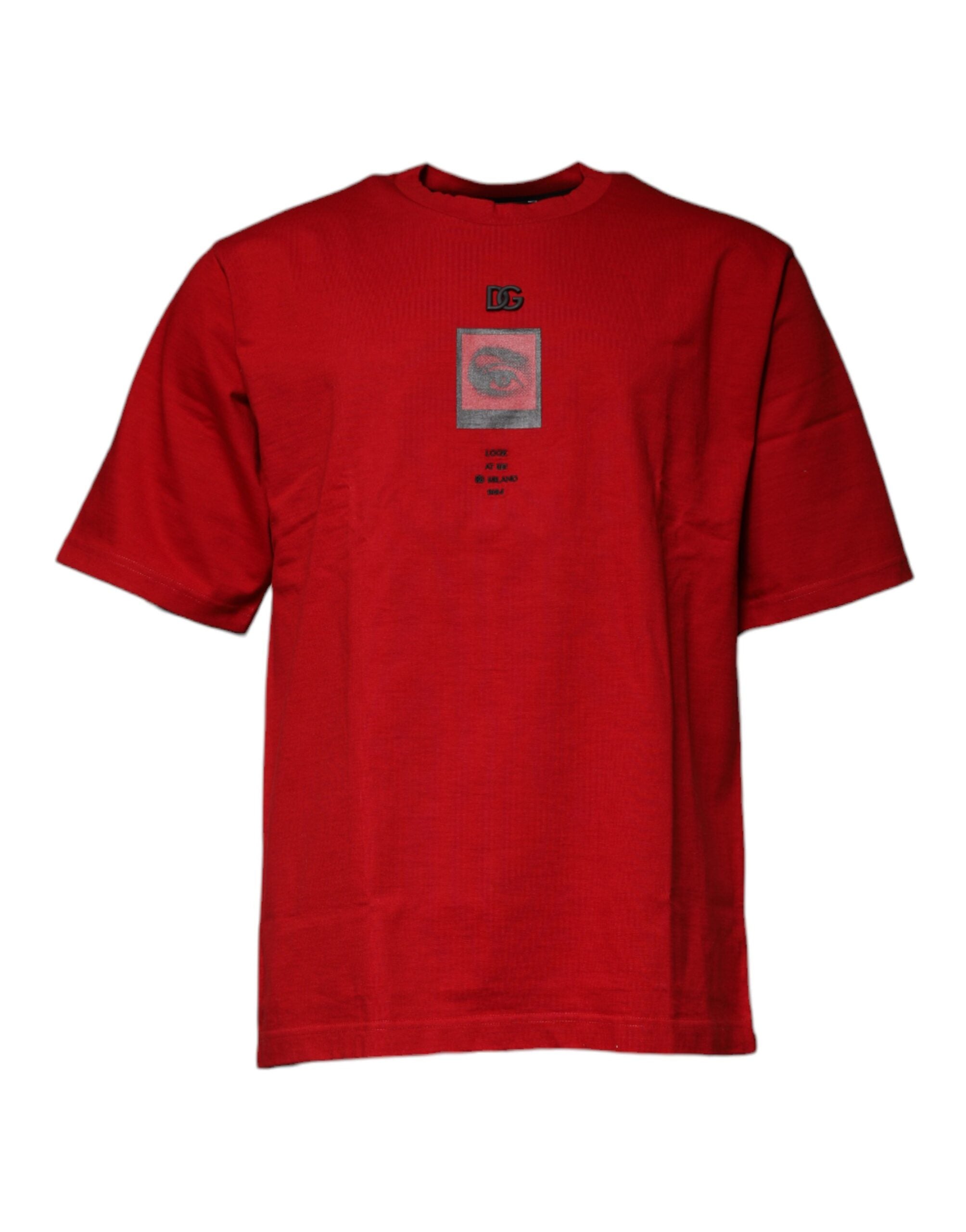 Red DG Eye Cotton Crew Neck T-shirt - ventzia
