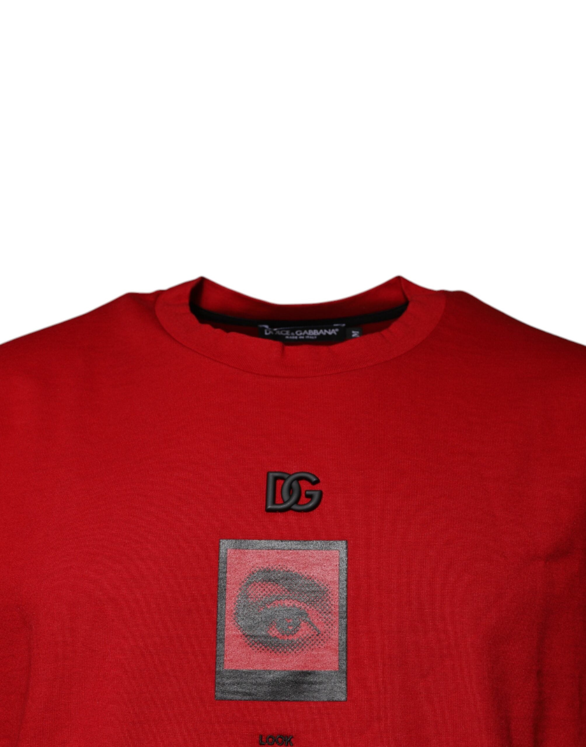 Red DG Eye Cotton Crew Neck T-shirt - ventzia