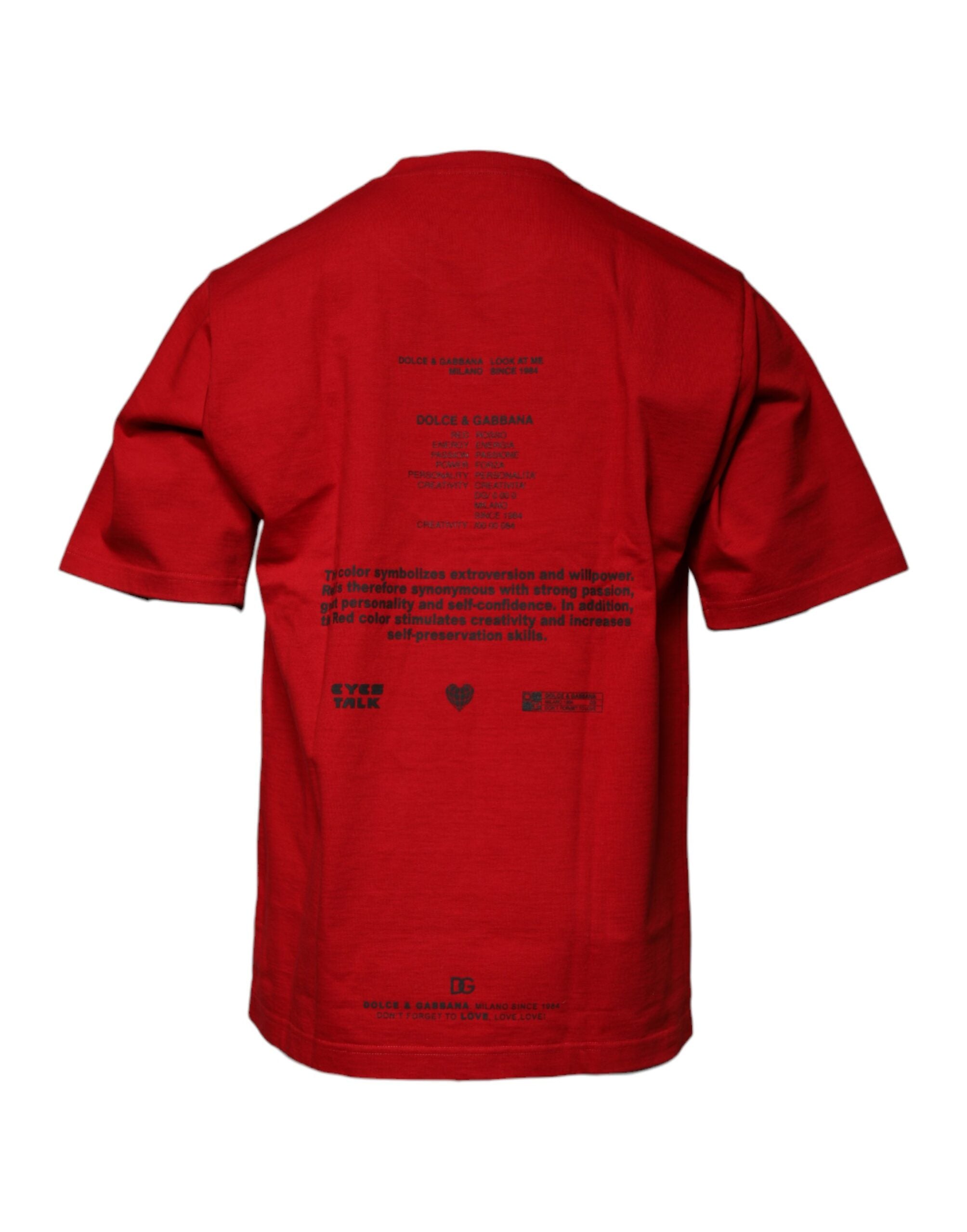Red DG Eye Cotton Crew Neck T-shirt - ventzia