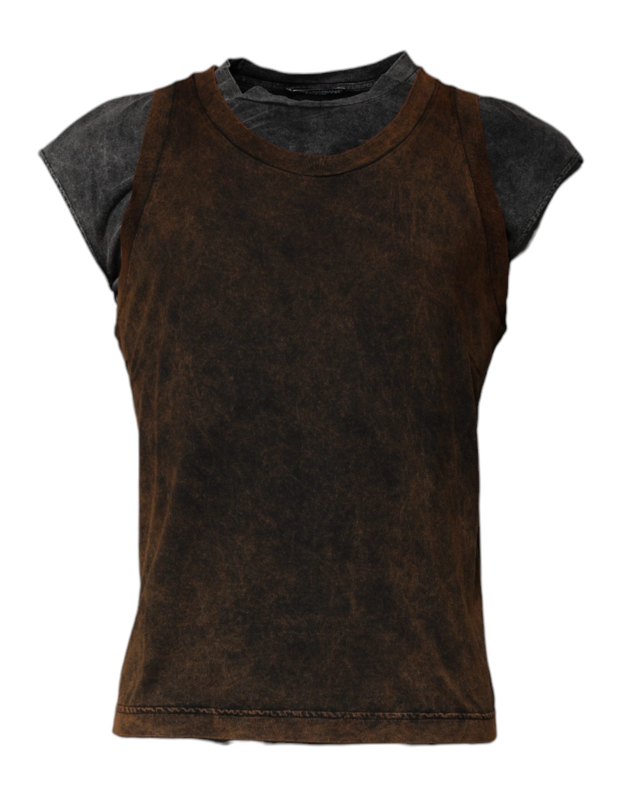 Brown Cotton Round Neck Sleeveless T-shirt - ventzia