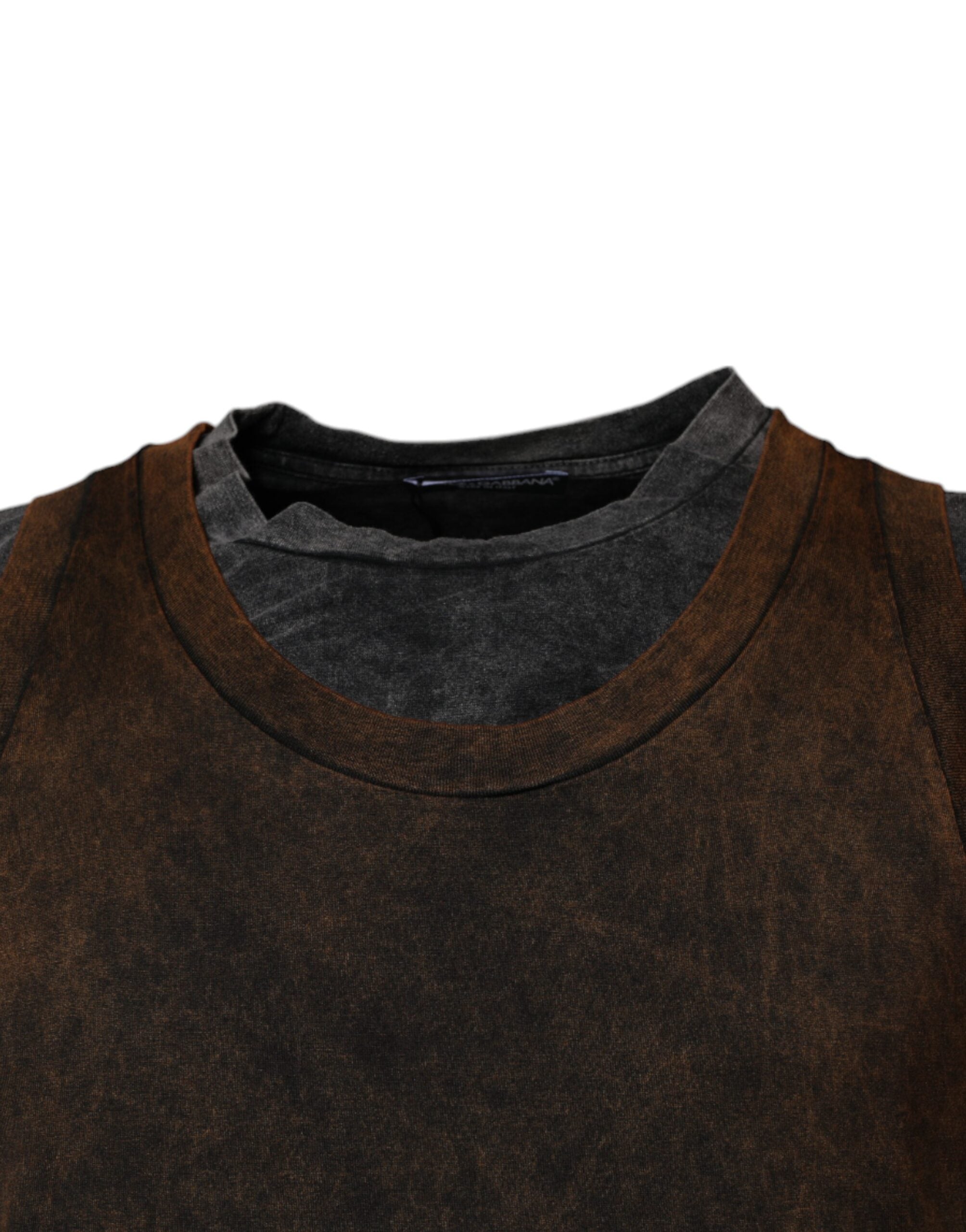 Brown Cotton Round Neck Sleeveless T-shirt - ventzia