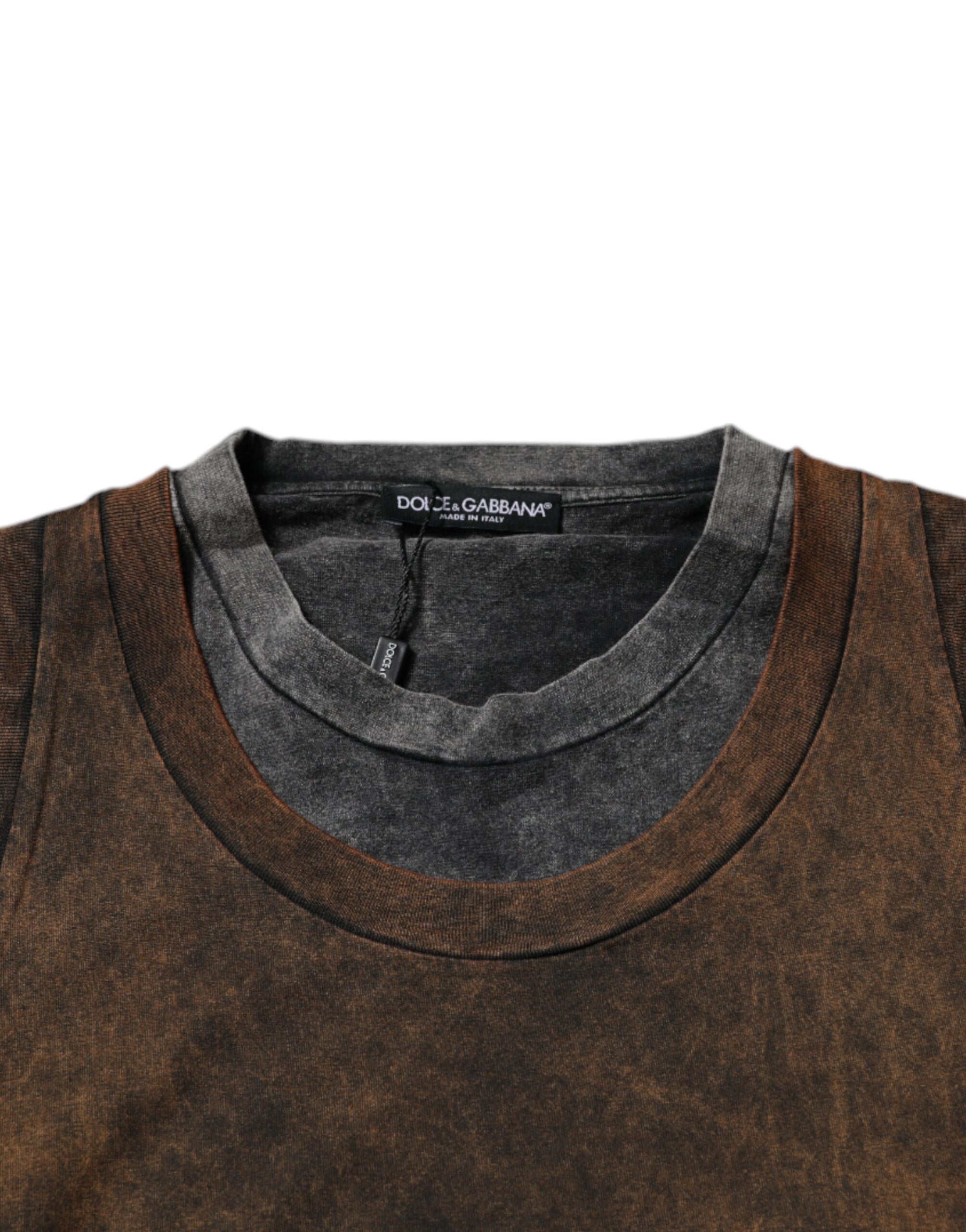 Brown Cotton Round Neck Sleeveless T-shirt - ventzia