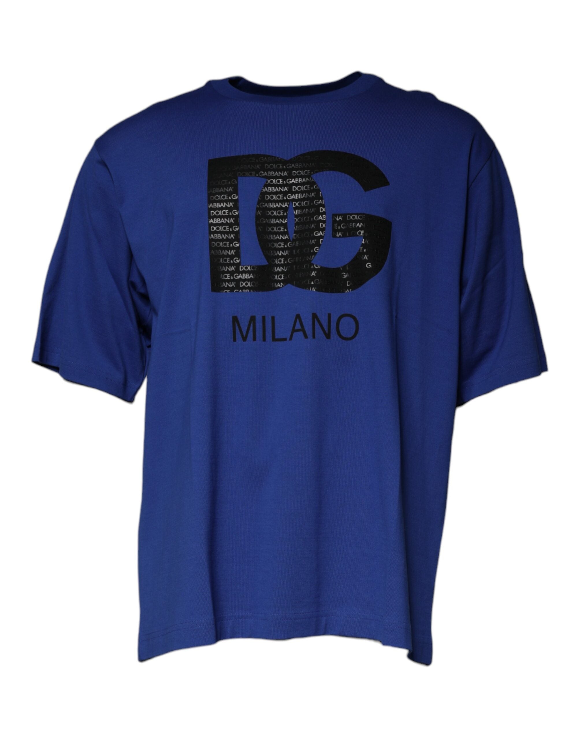 Blue Logo Print Cotton Men Crew Neck T-shirt - ventzia