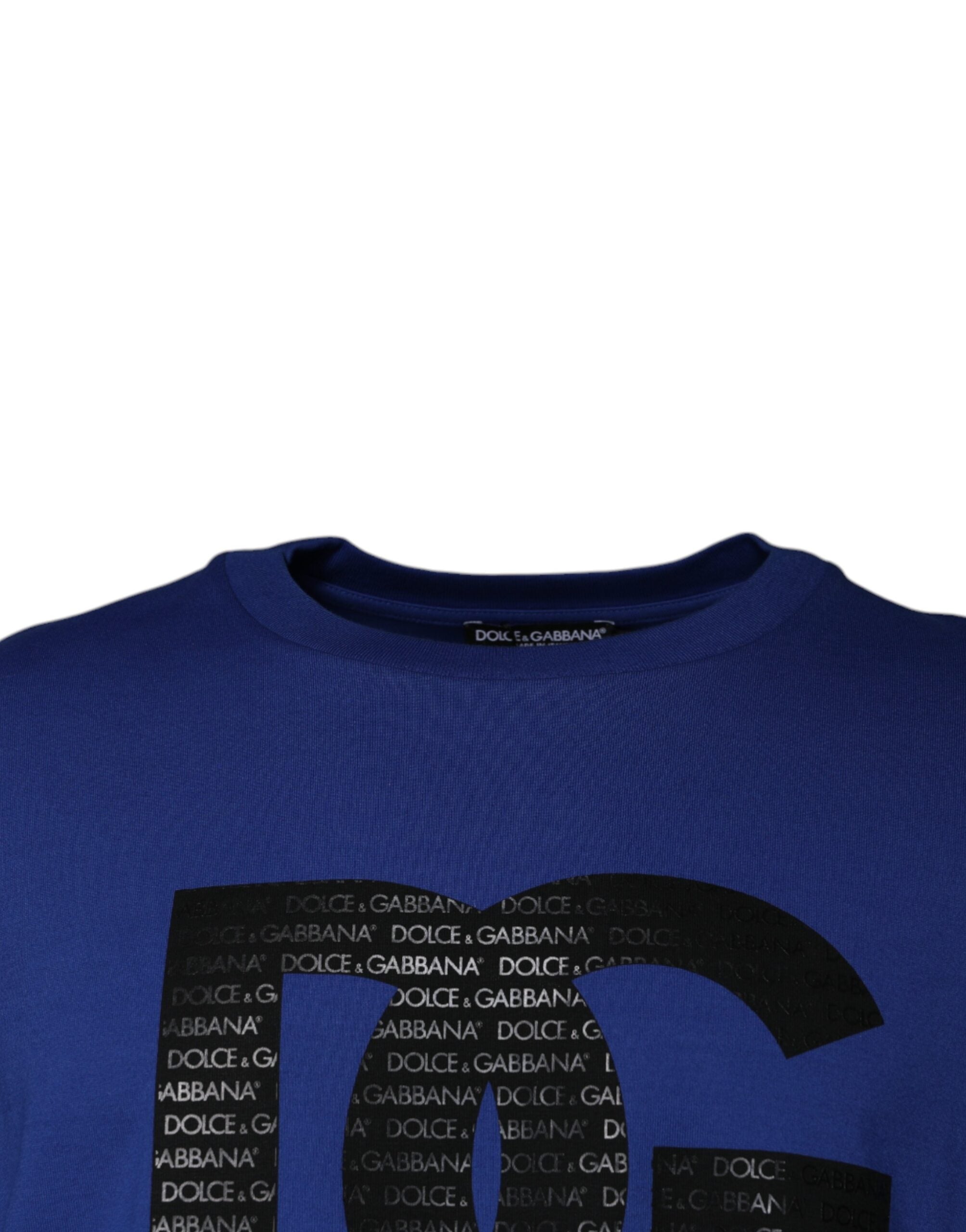 Blue Logo Print Cotton Men Crew Neck T-shirt - ventzia
