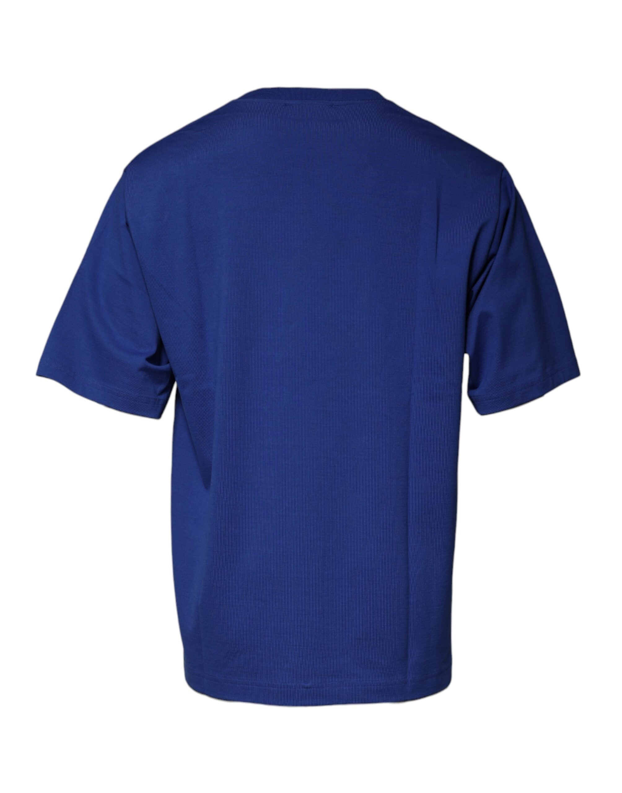 Blue Logo Print Cotton Men Crew Neck T-shirt - ventzia