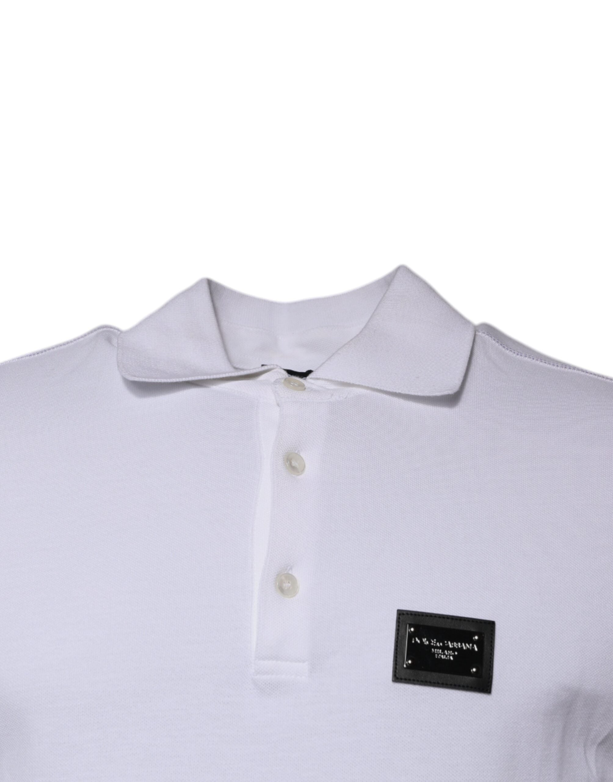White Cotton Logo Plaque Collared Polo T-shirt - ventzia