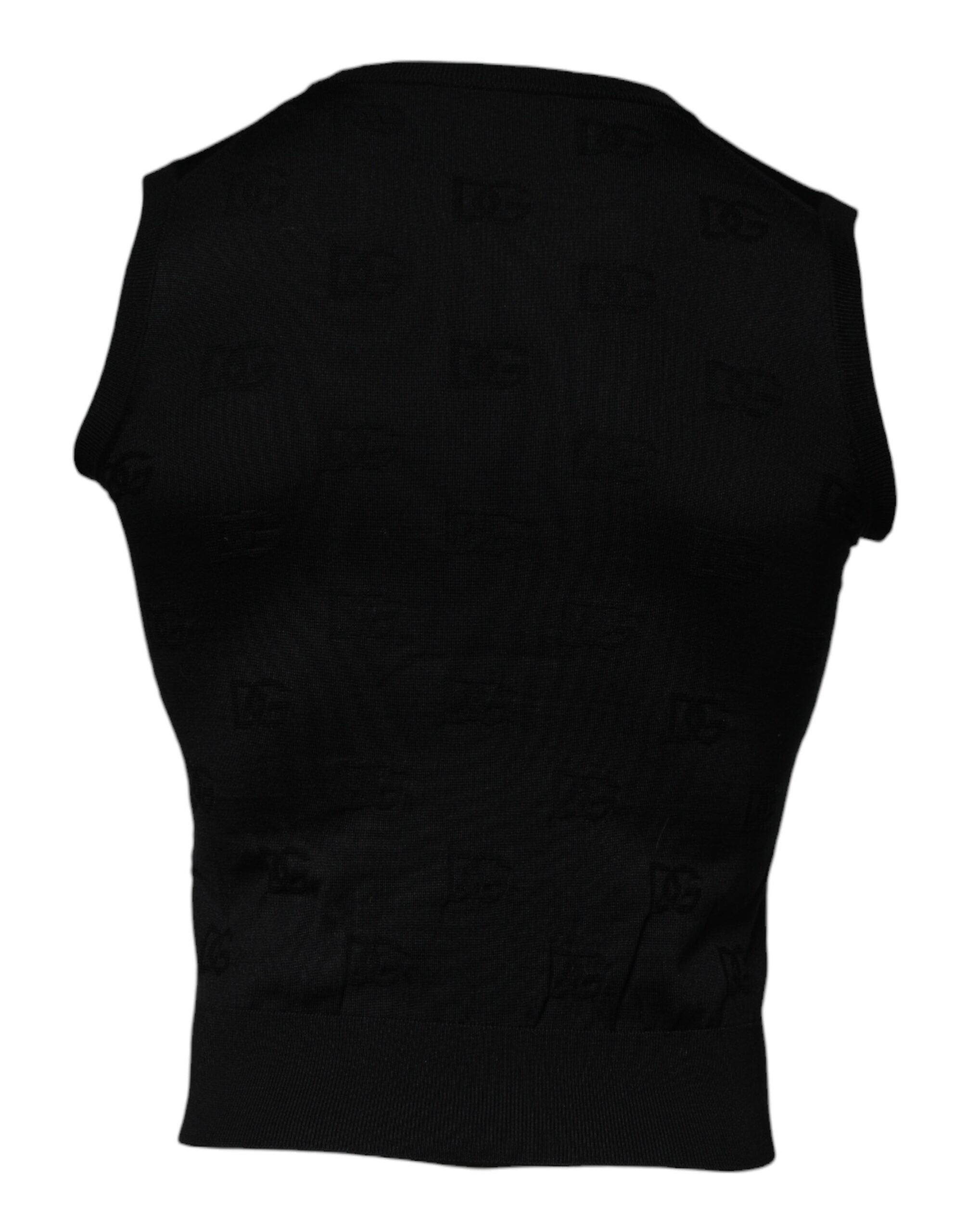 Black Silk Round Neck Sleeveless T-shirt - ventzia