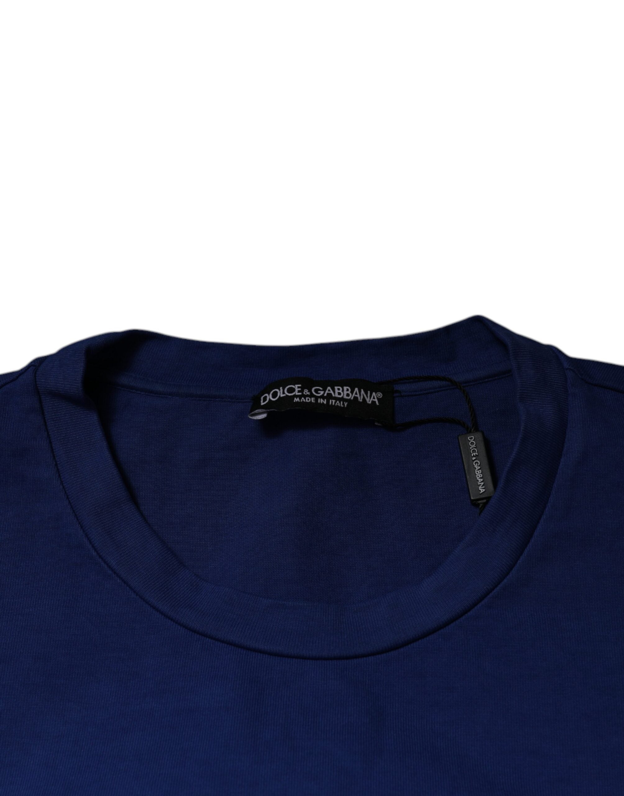 Blue Graphic Print Cotton Crew Neck T-shirt - ventzia