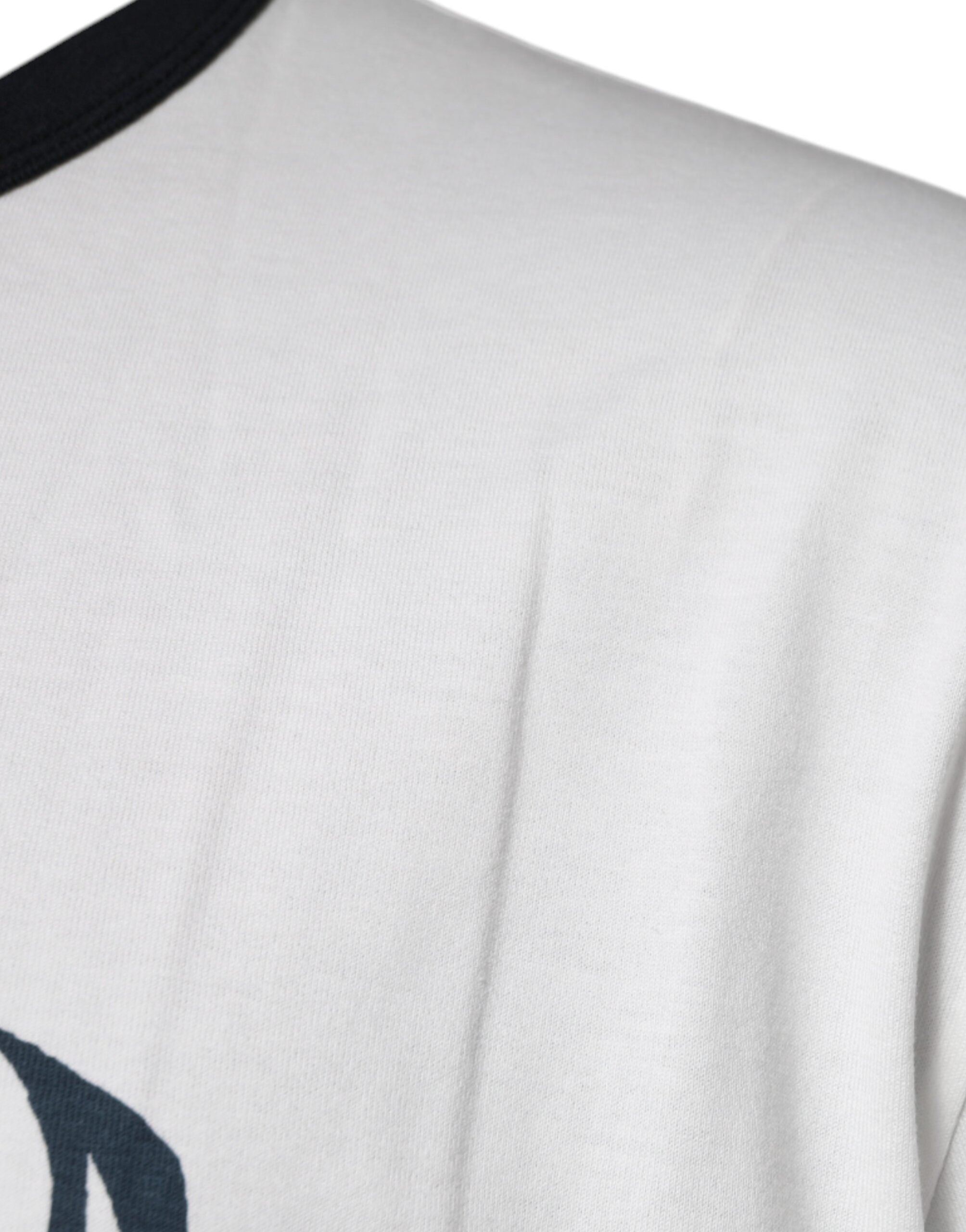White Graphic Print Cotton Crew Neck T-shirt - ventzia