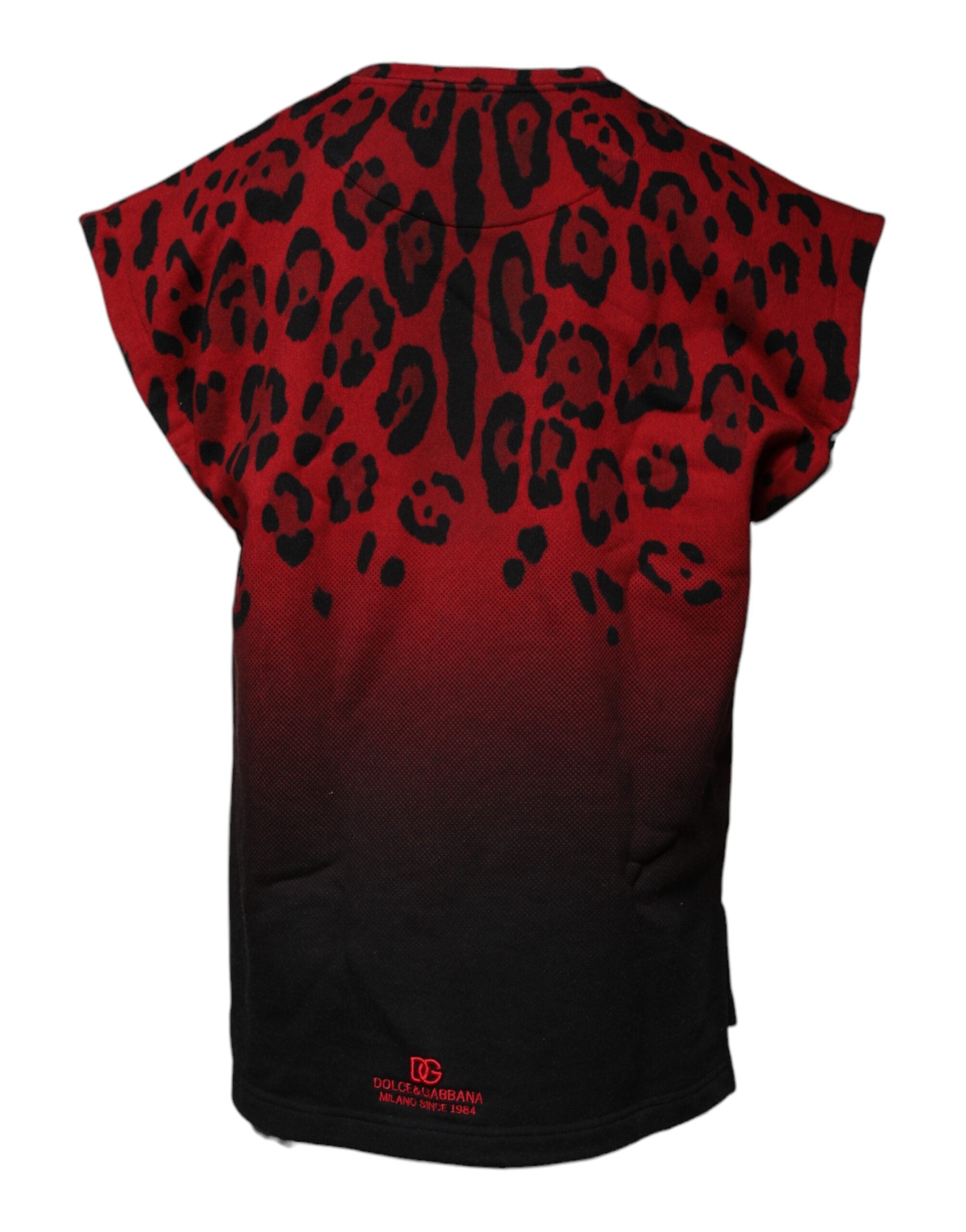 Red Leopard Print Cotton Sleeveless T-shirt - ventzia