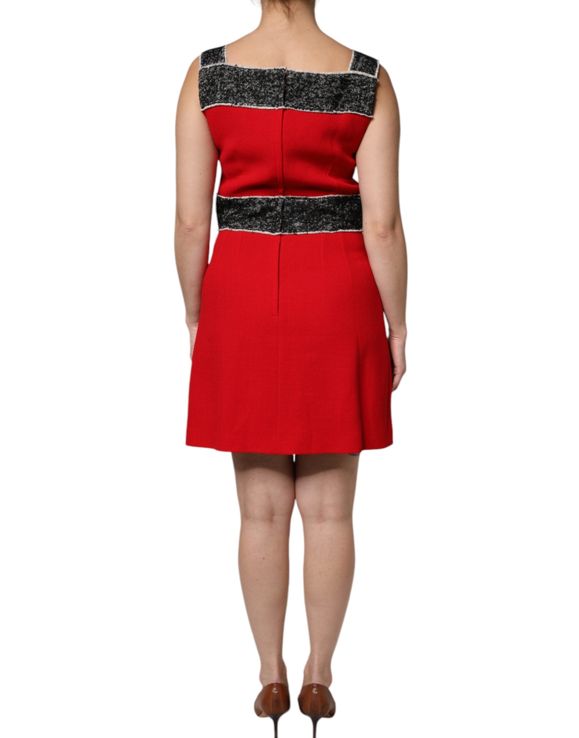 Red Wool Sleeveless A-line Flared Mini Dress - ventzia