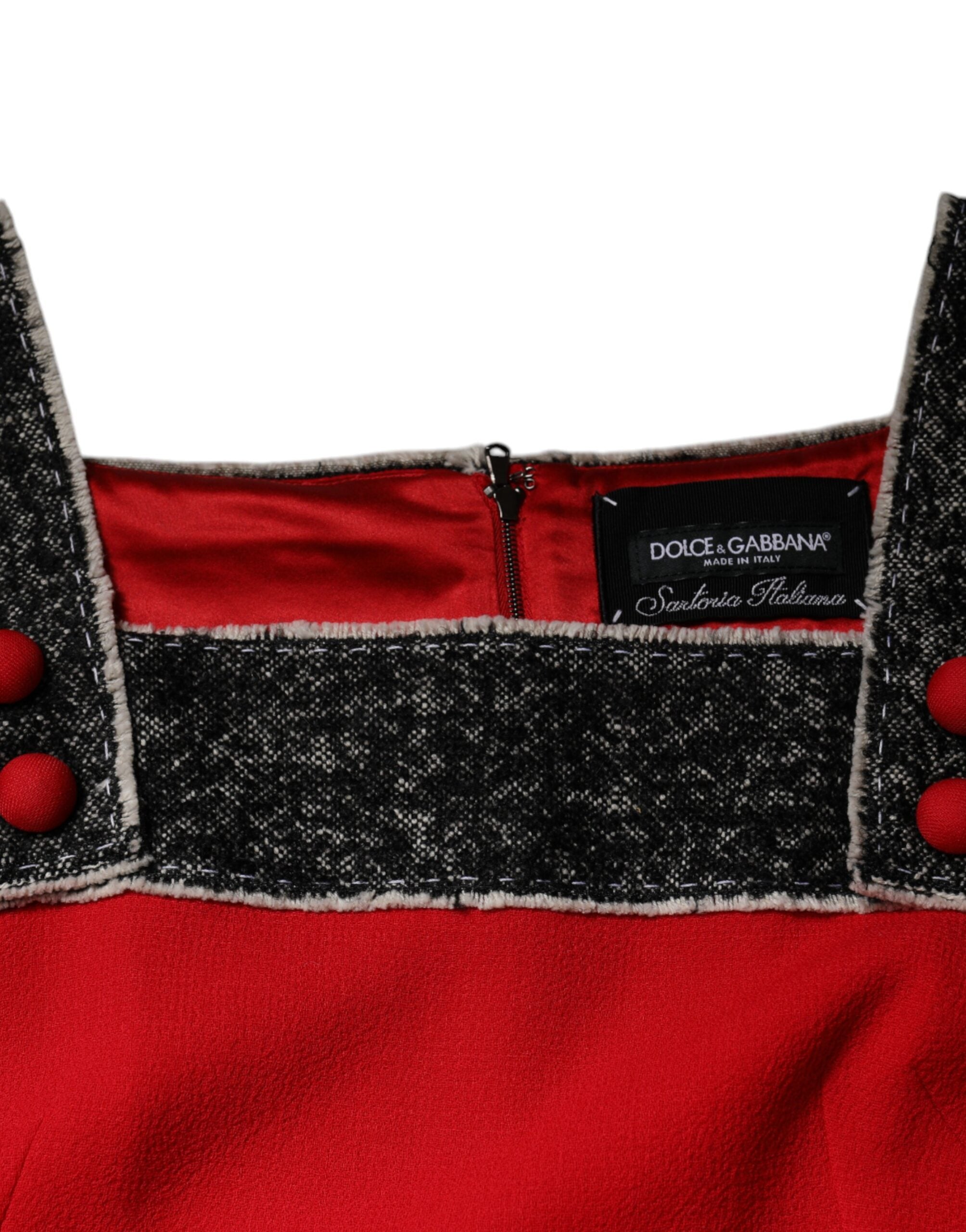 Red Wool Sleeveless A-line Flared Mini Dress - ventzia