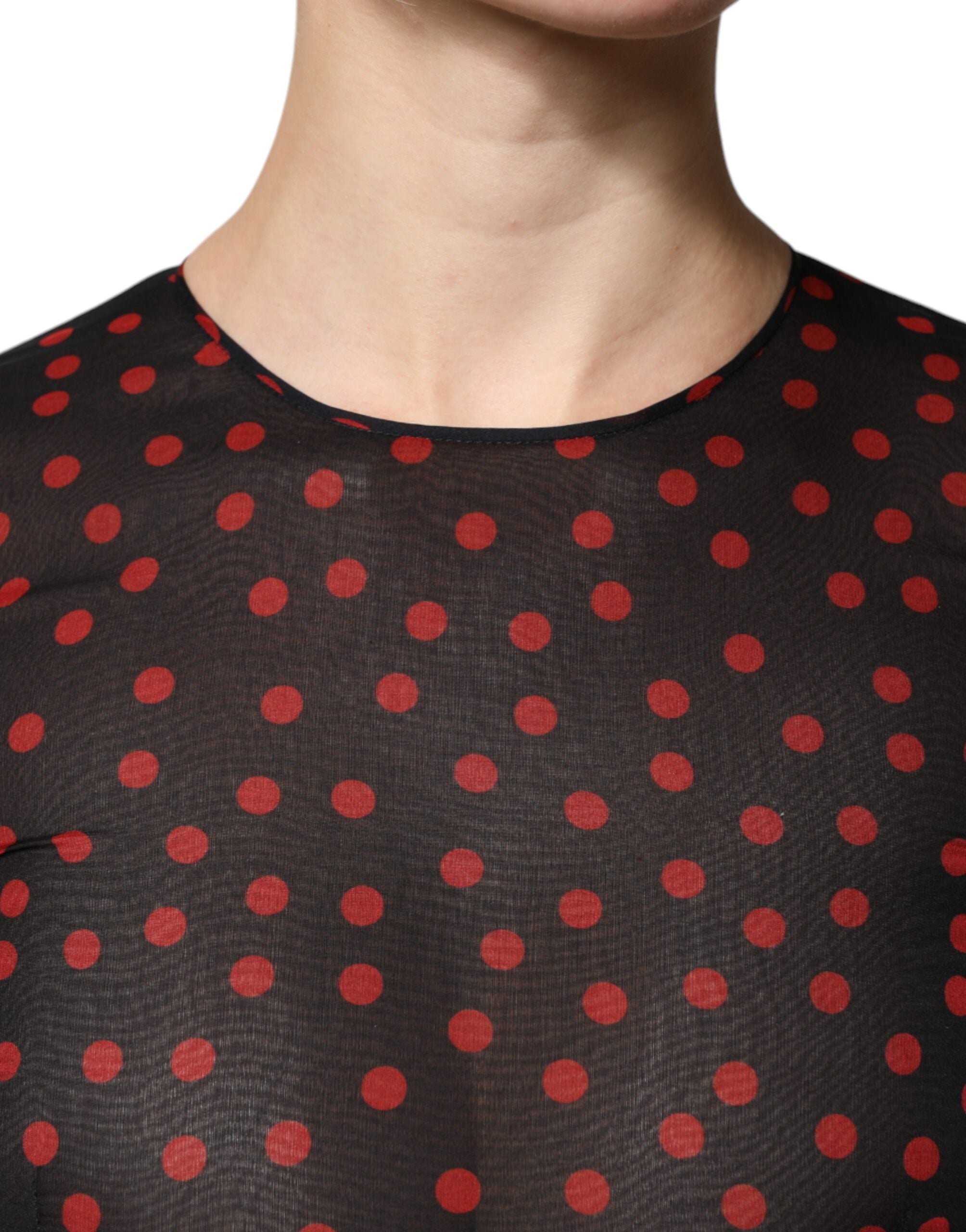 Black Red Polka Dot Silk Layered Midi Dress - ventzia