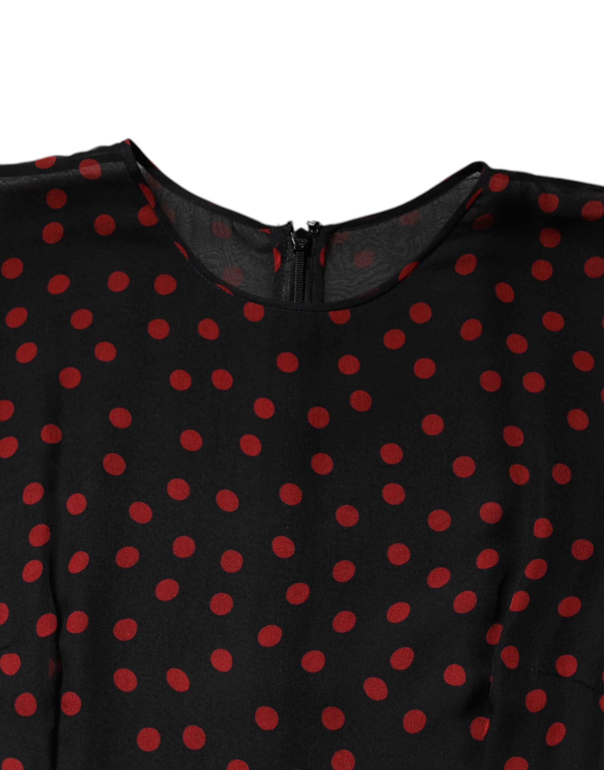 Black Red Polka Dot Silk Layered Midi Dress - ventzia