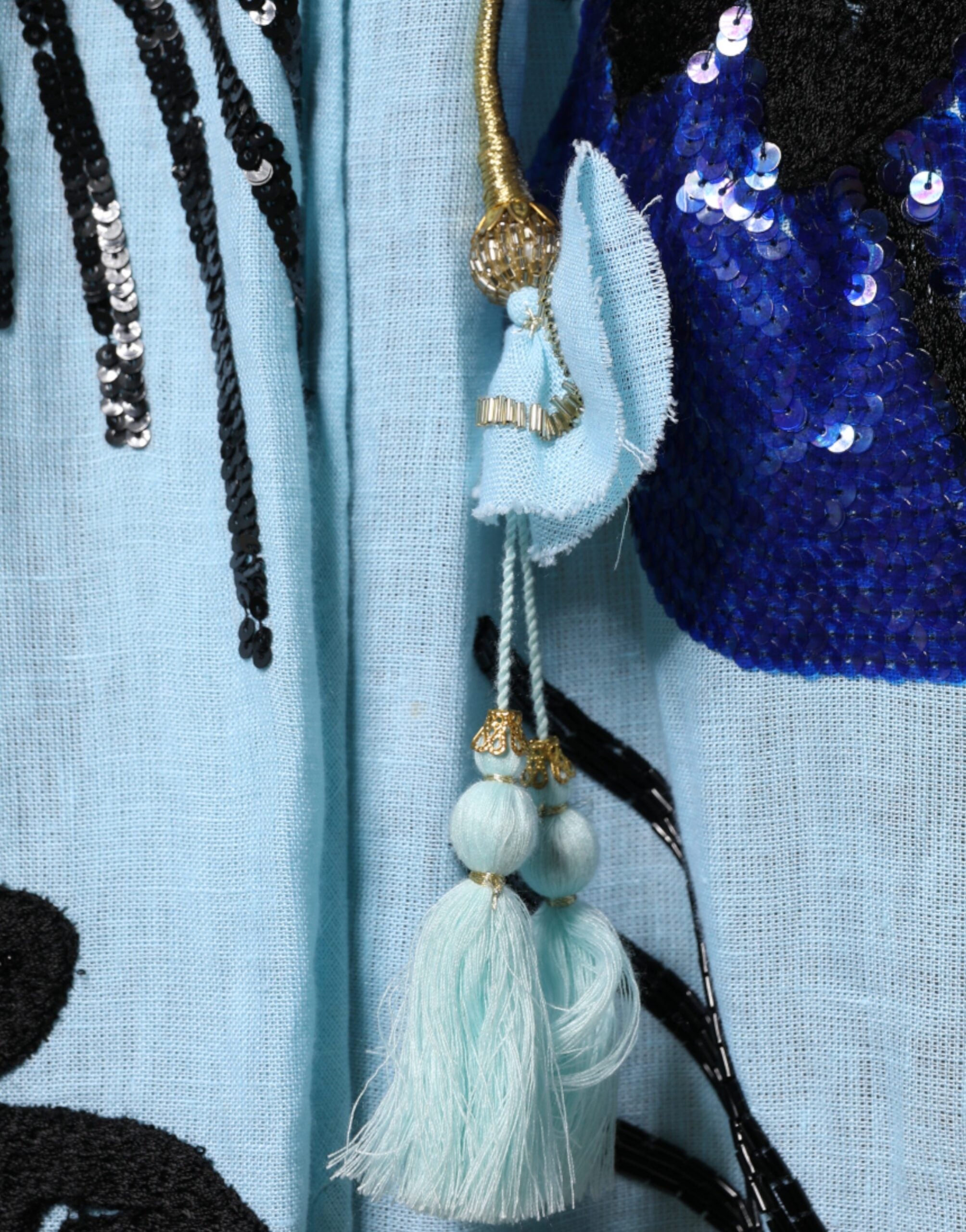Light Blue Floral Embellished Shirt Maxi Dress - ventzia