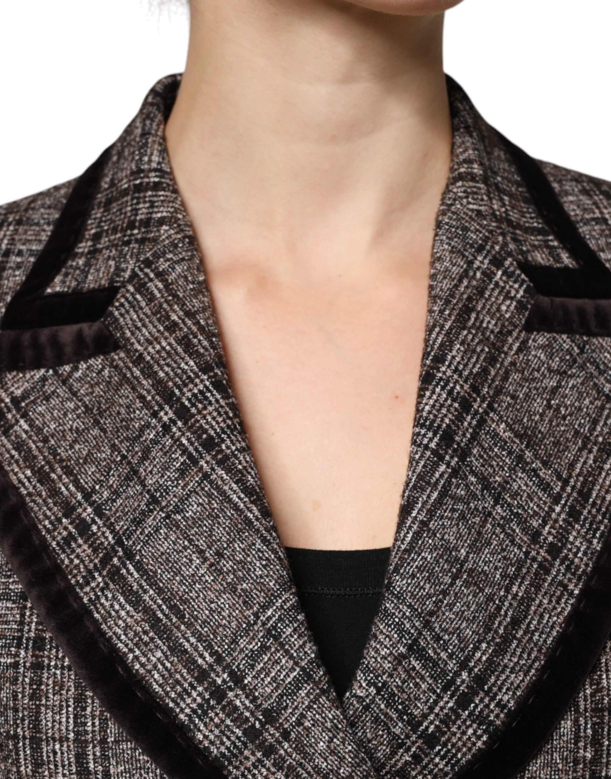 Brown Plaid Long Sleeve Cropped Coat Jacket - ventzia