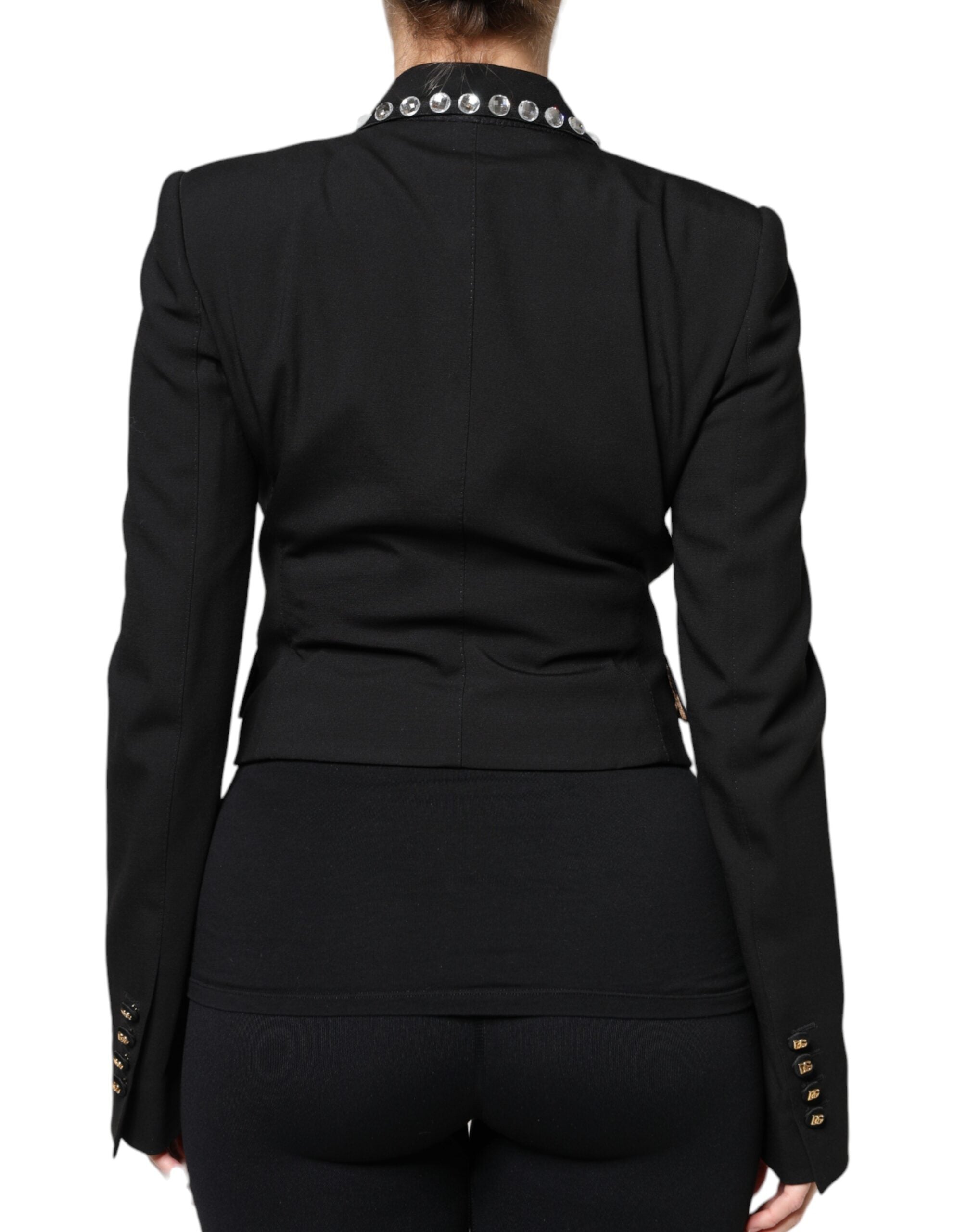 Black Crystal Double Breasted Blazer Jacket - ventzia