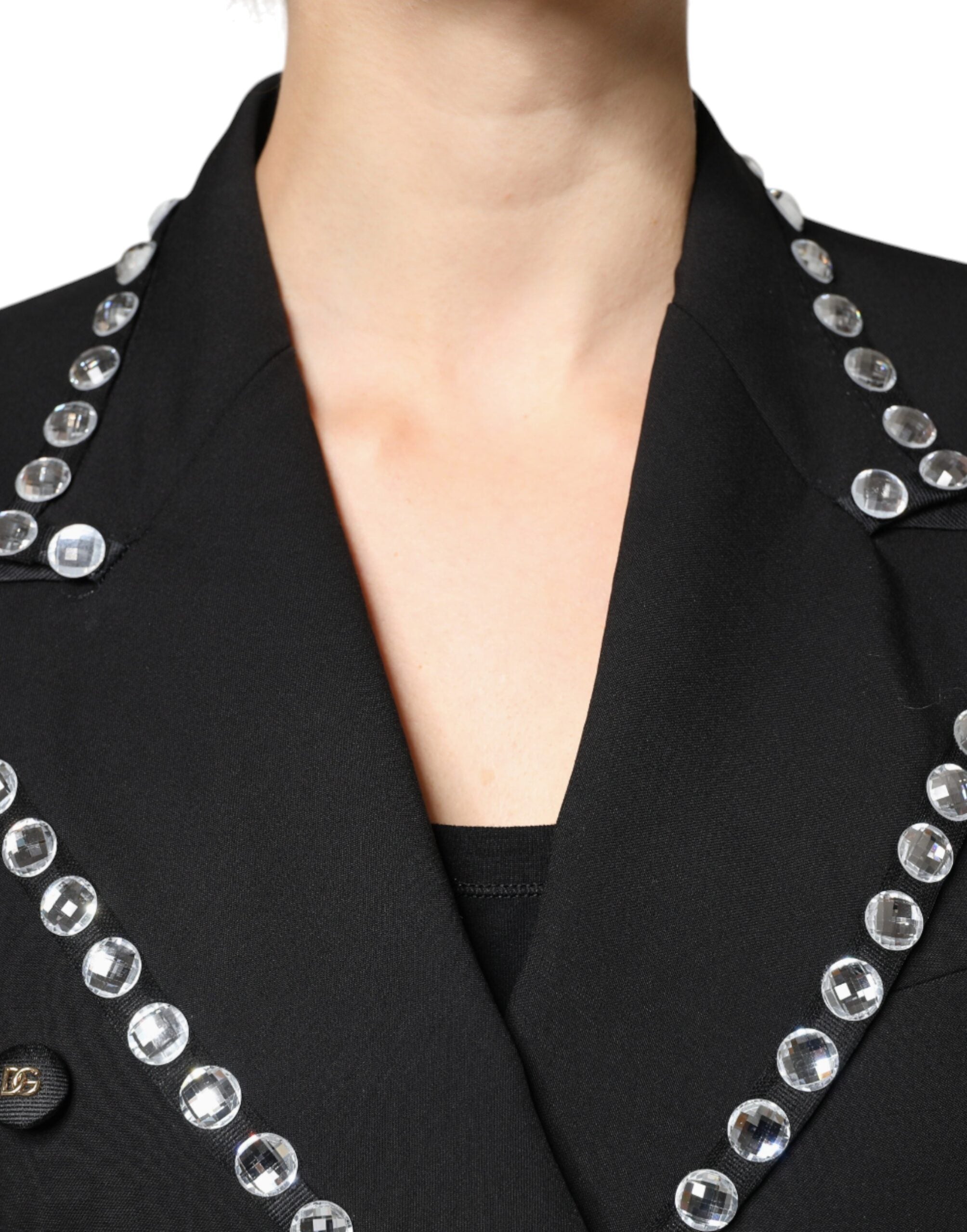 Black Crystal Double Breasted Blazer Jacket - ventzia