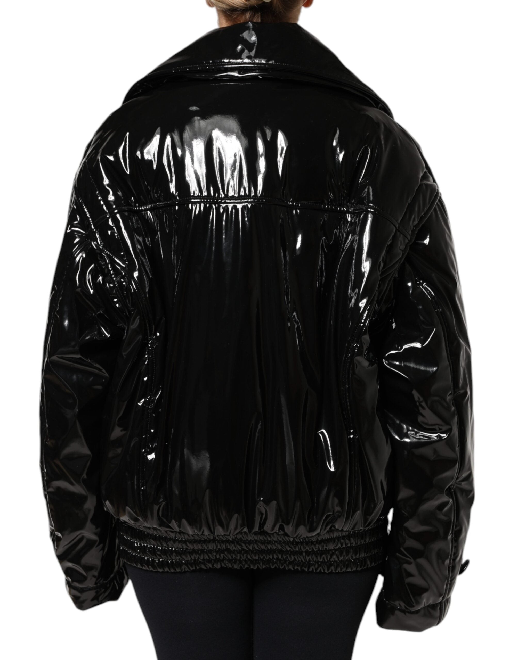 Black Polyester Button Down Blouson Jacket - ventzia