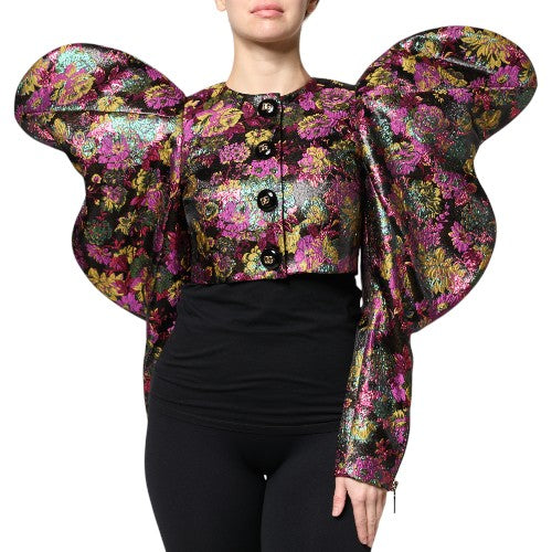 Multicolor Floral Jacquard Cropped Jacket - ventzia