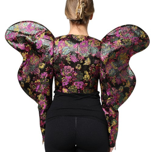 Multicolor Floral Jacquard Cropped Jacket - ventzia