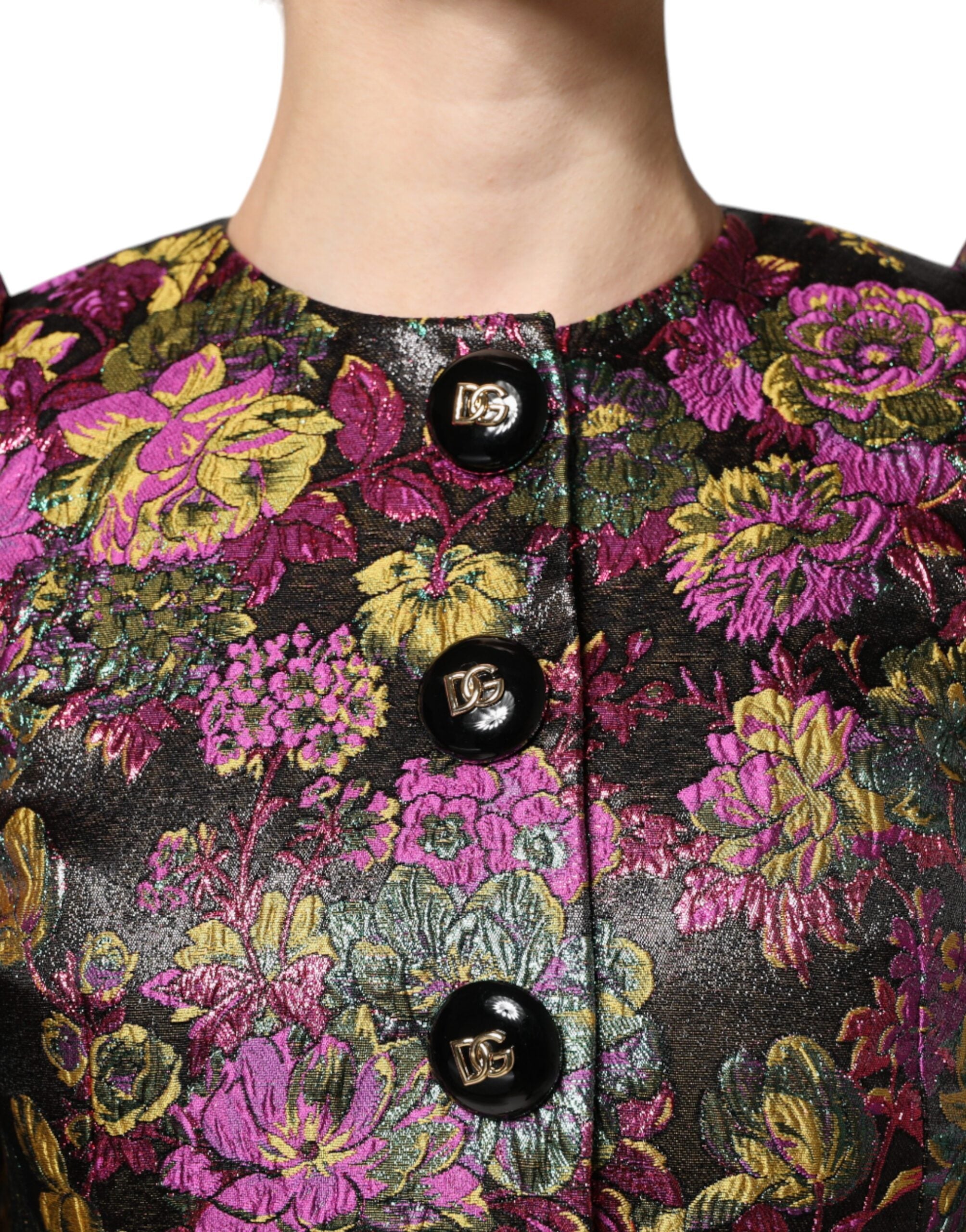 Multicolor Floral Jacquard Cropped Jacket - ventzia