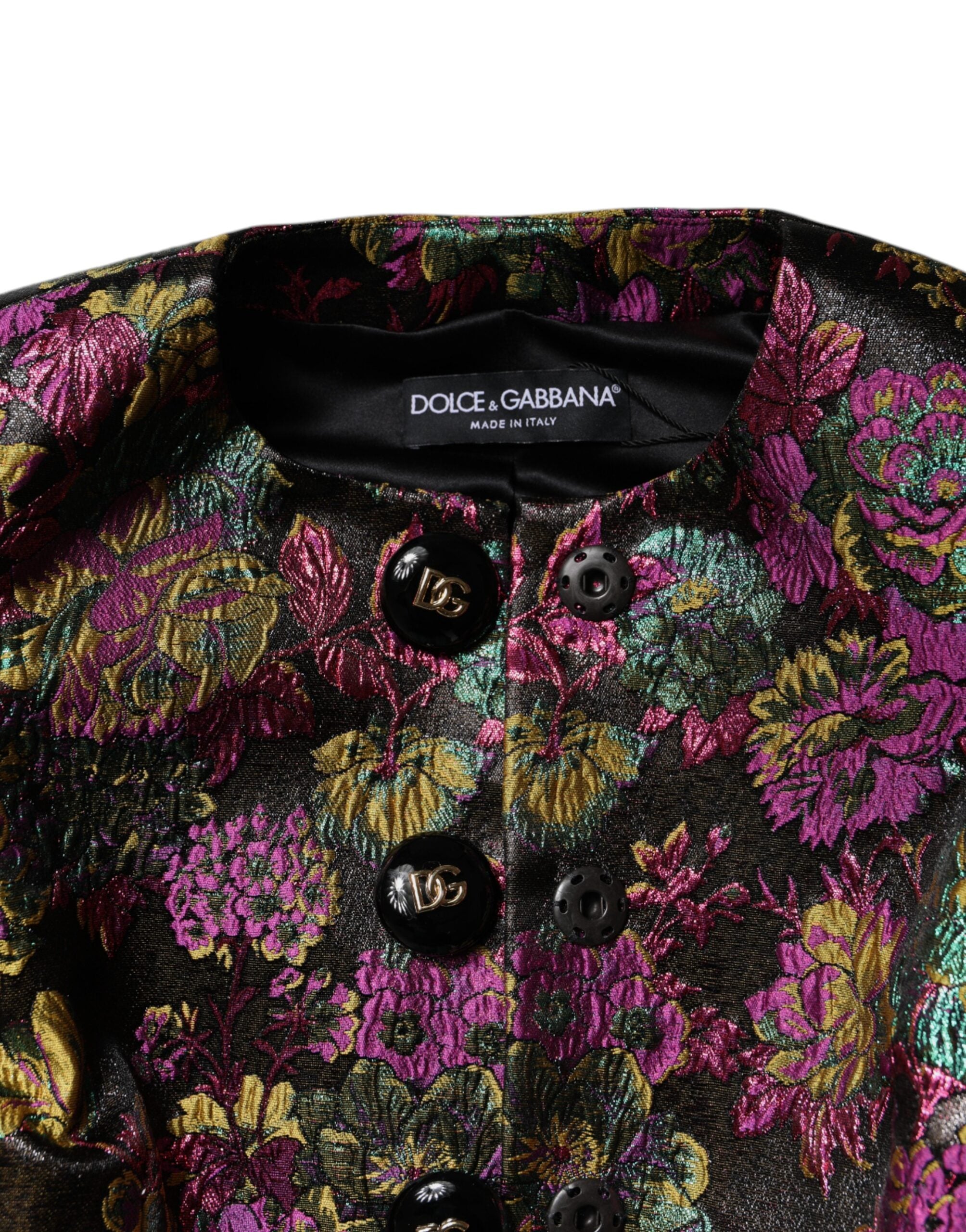 Multicolor Floral Jacquard Cropped Jacket - ventzia