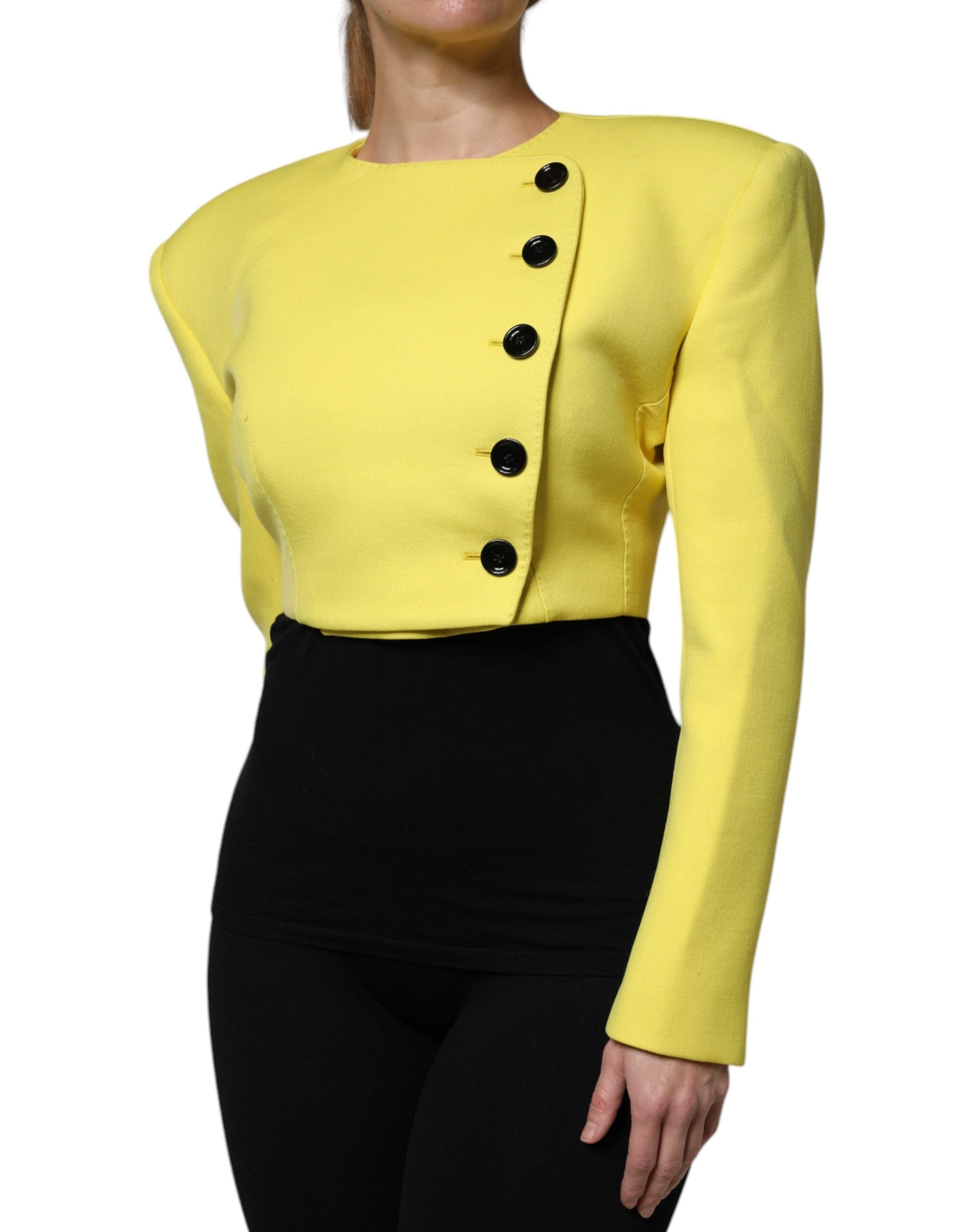 Lemon Yellow Wool Long Sleeves Cropped Coat Jacket - ventzia