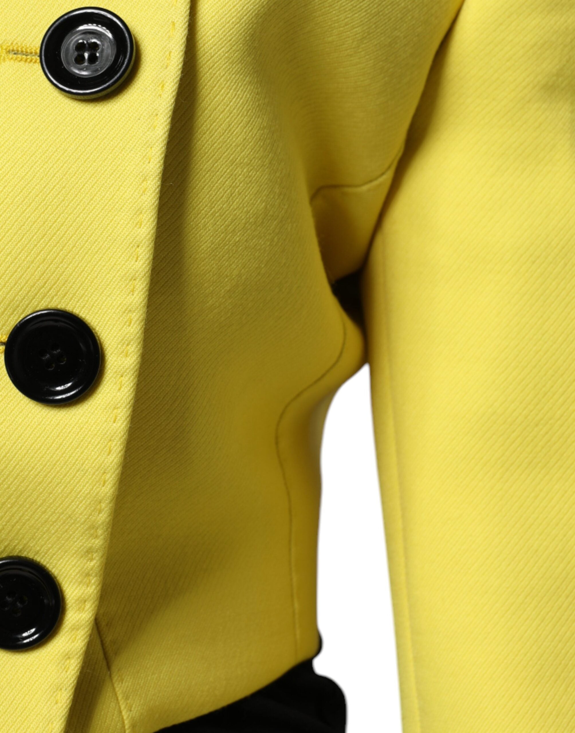Lemon Yellow Wool Long Sleeves Cropped Coat Jacket - ventzia