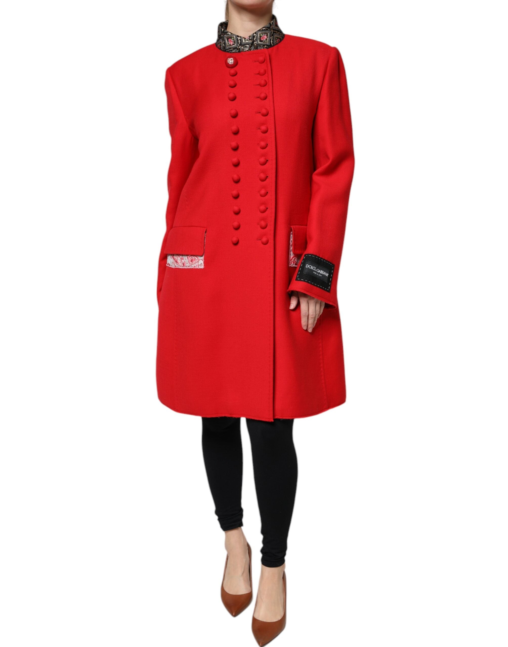 Red Jacquard Wool Women Trenchcoat Jacket - ventzia