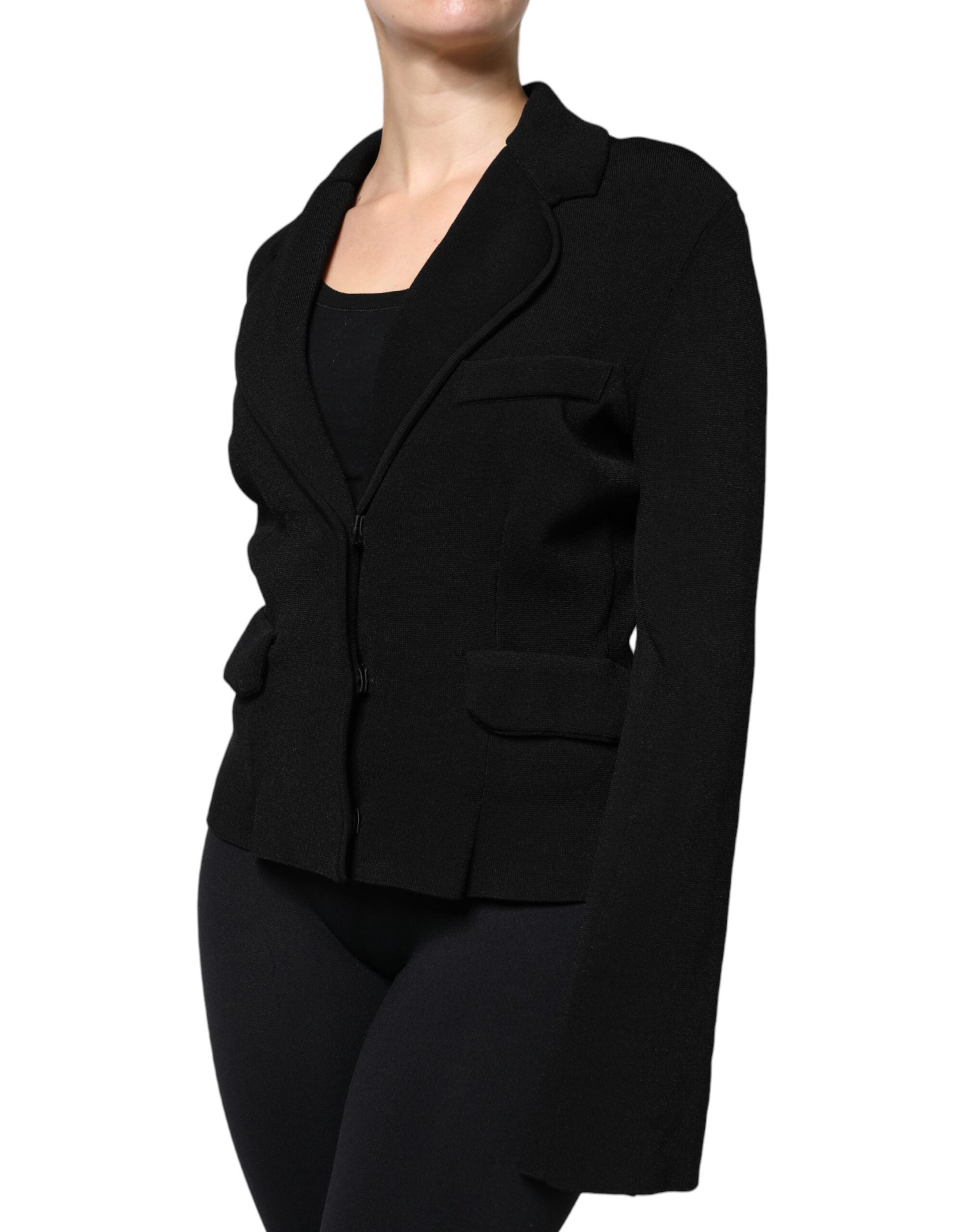Black Viscose Single Breasted Blazer Jacket - ventzia