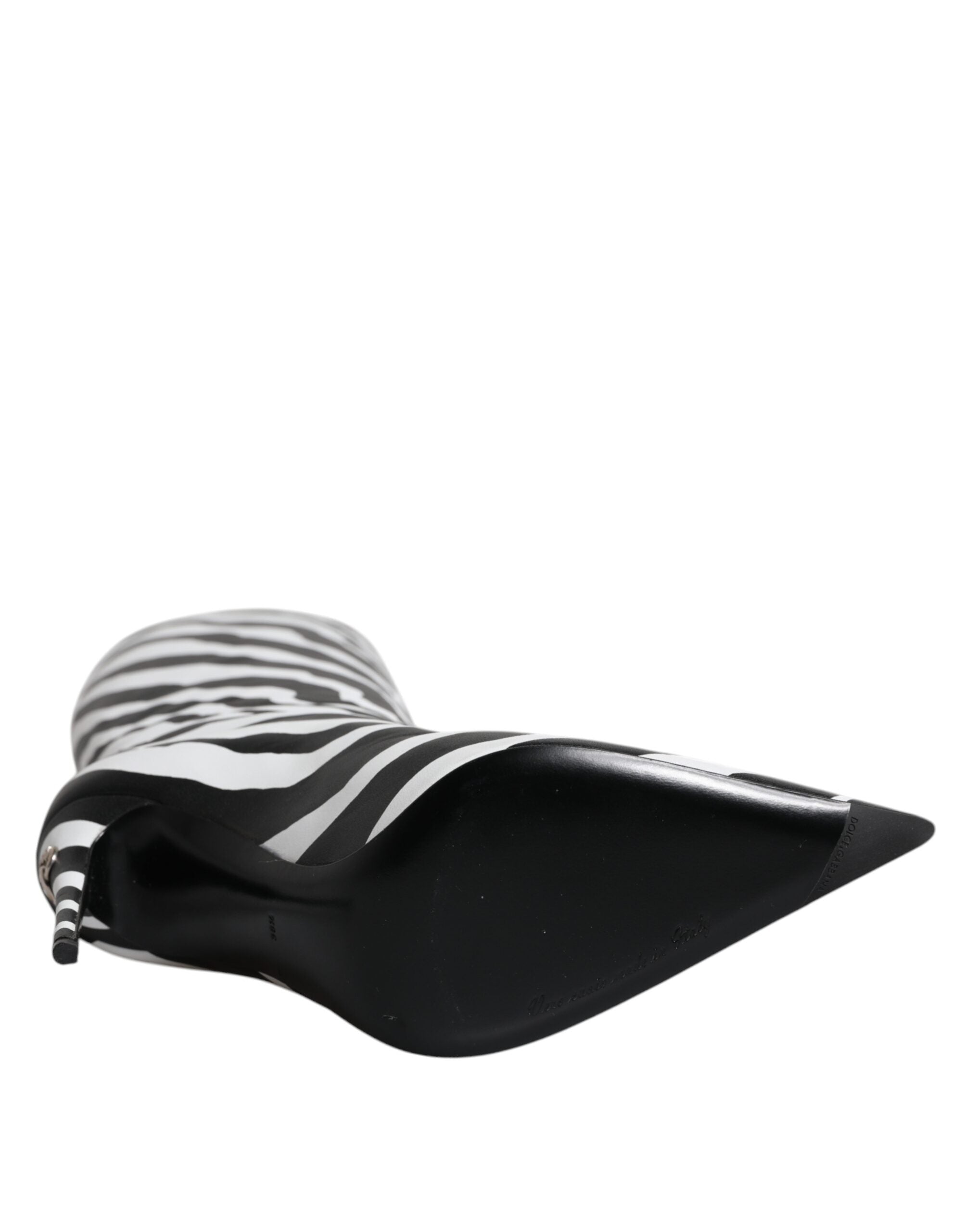 Black White Zebra Heels High Boots Shoes - ventzia