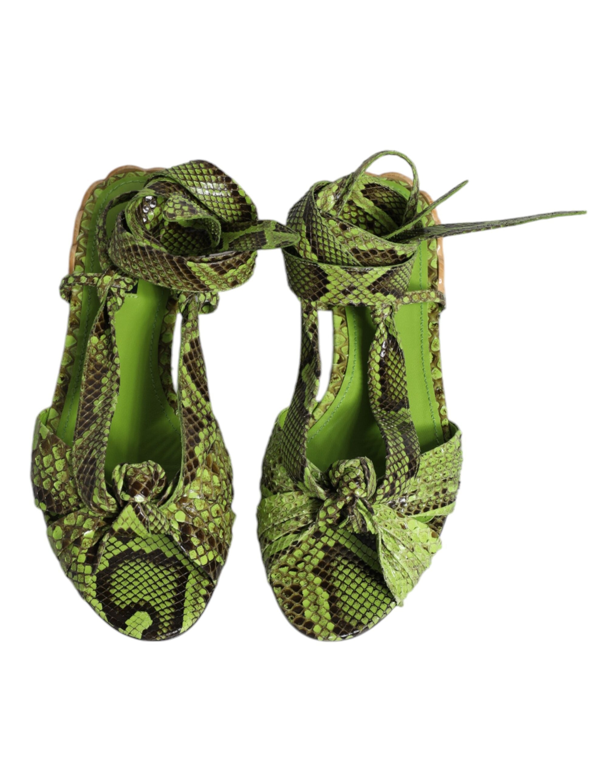 Green Animal Print Ankle Wrap Sandals Shoes - ventzia