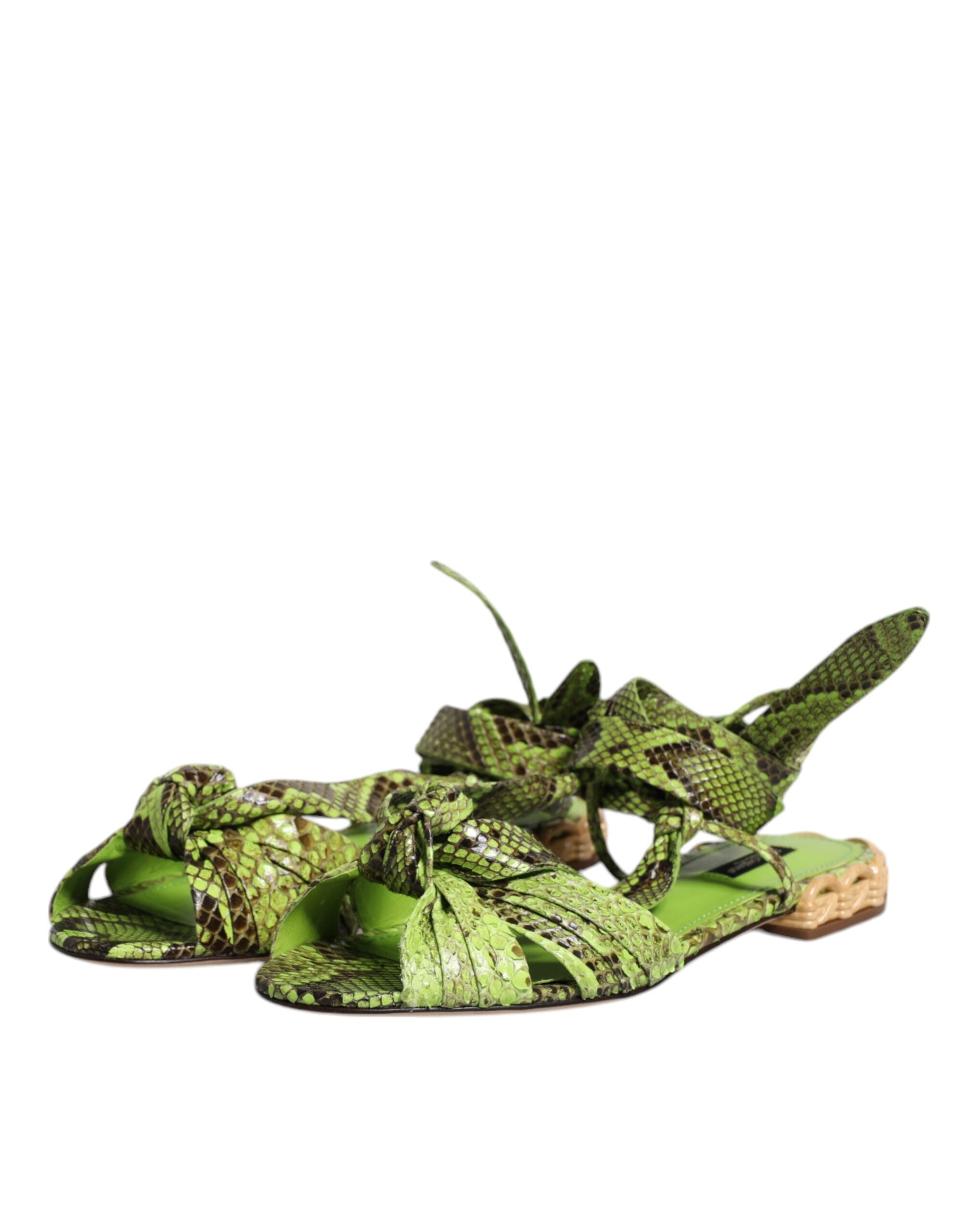 Green Animal Print Ankle Wrap Sandals Shoes - ventzia