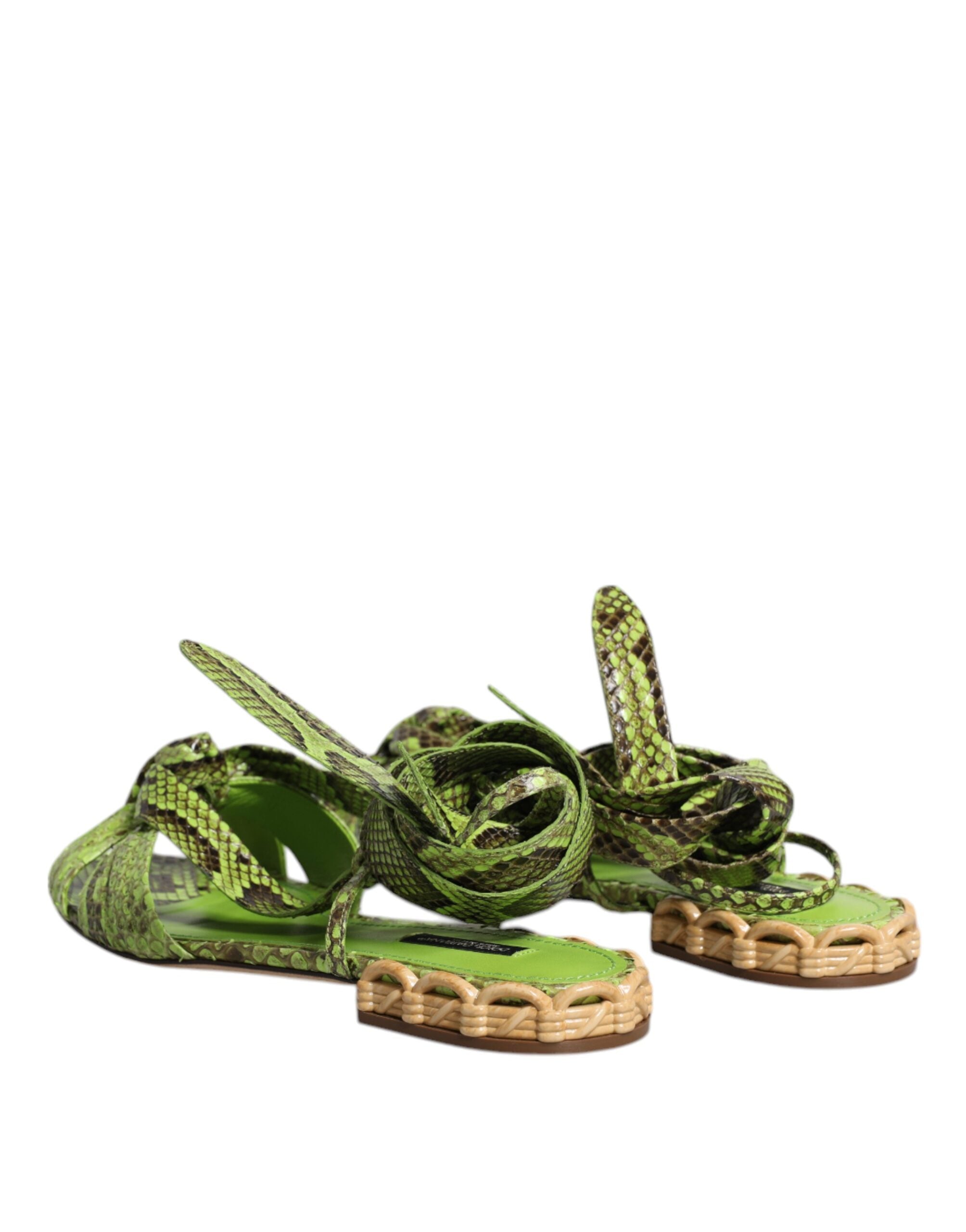 Green Animal Print Ankle Wrap Sandals Shoes - ventzia
