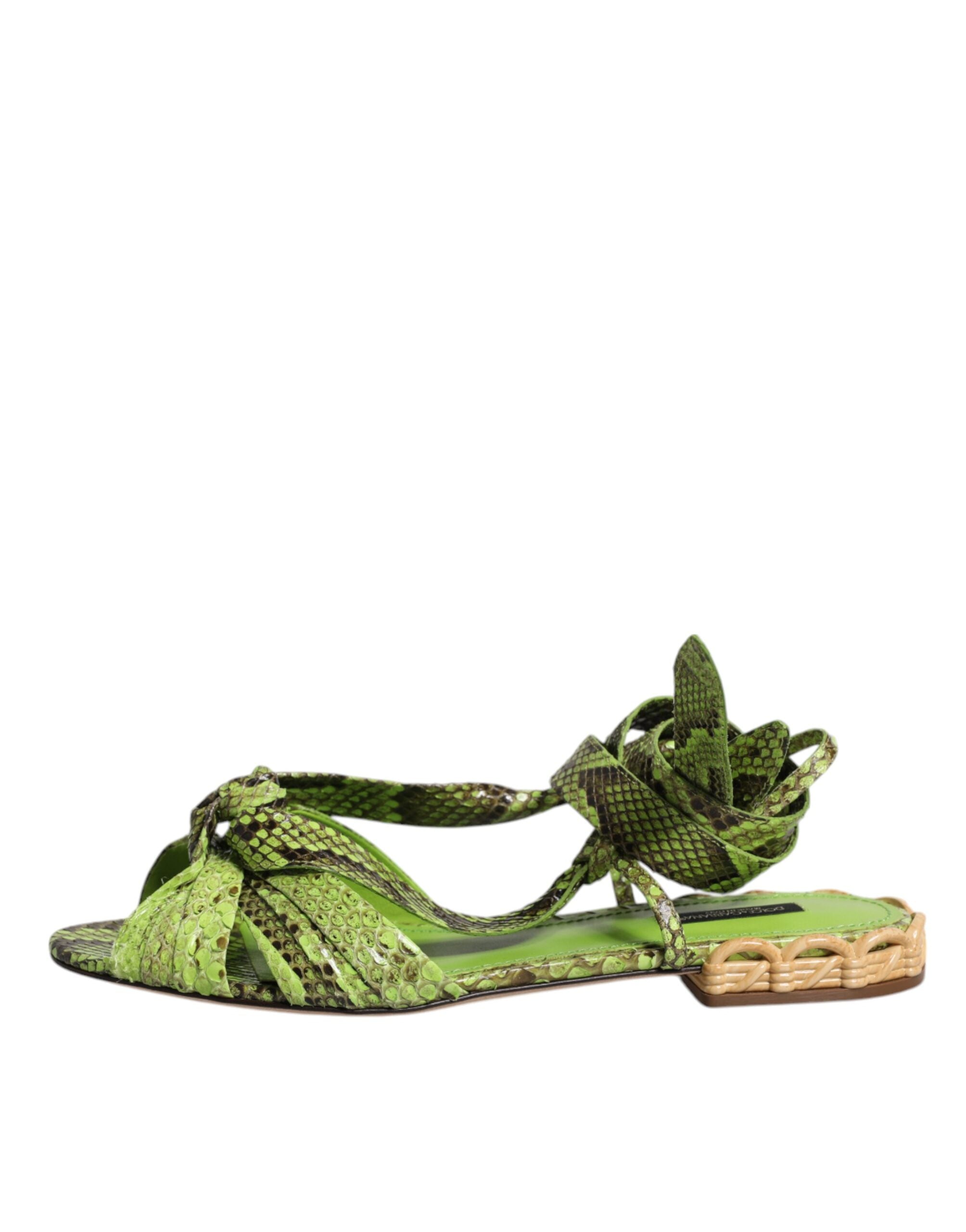 Green Animal Print Ankle Wrap Sandals Shoes - ventzia