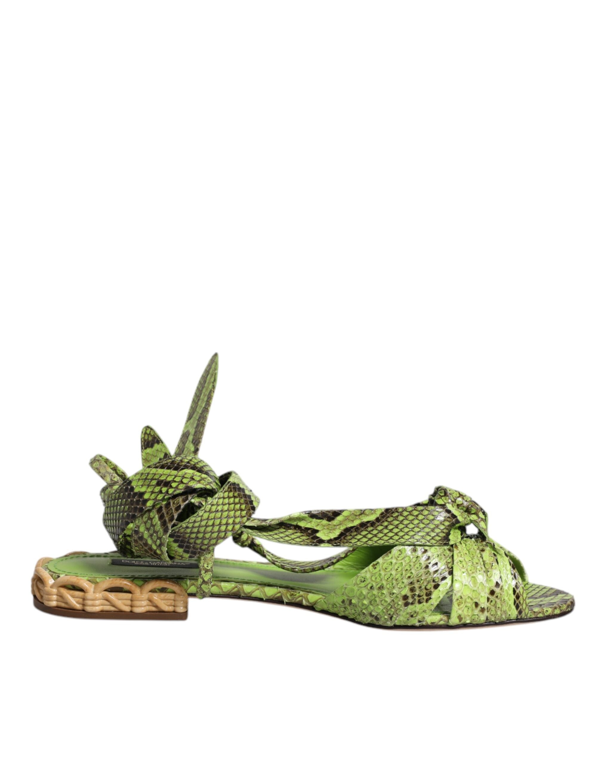 Green Animal Print Ankle Wrap Sandals Shoes - ventzia