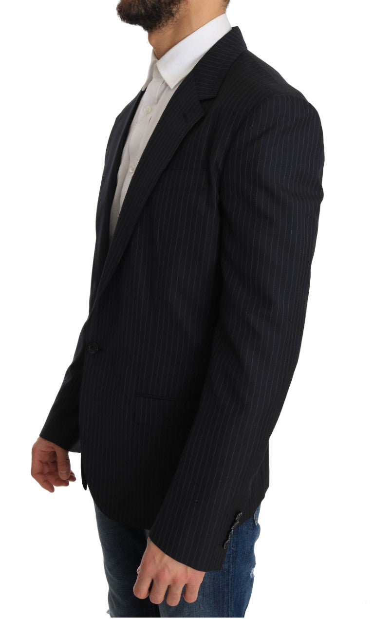 Elegant Slim Fit Striped Wool Silk Blazer - ventzia