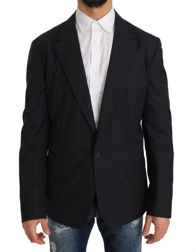 Elegant Slim Fit Striped Wool Silk Blazer - ventzia