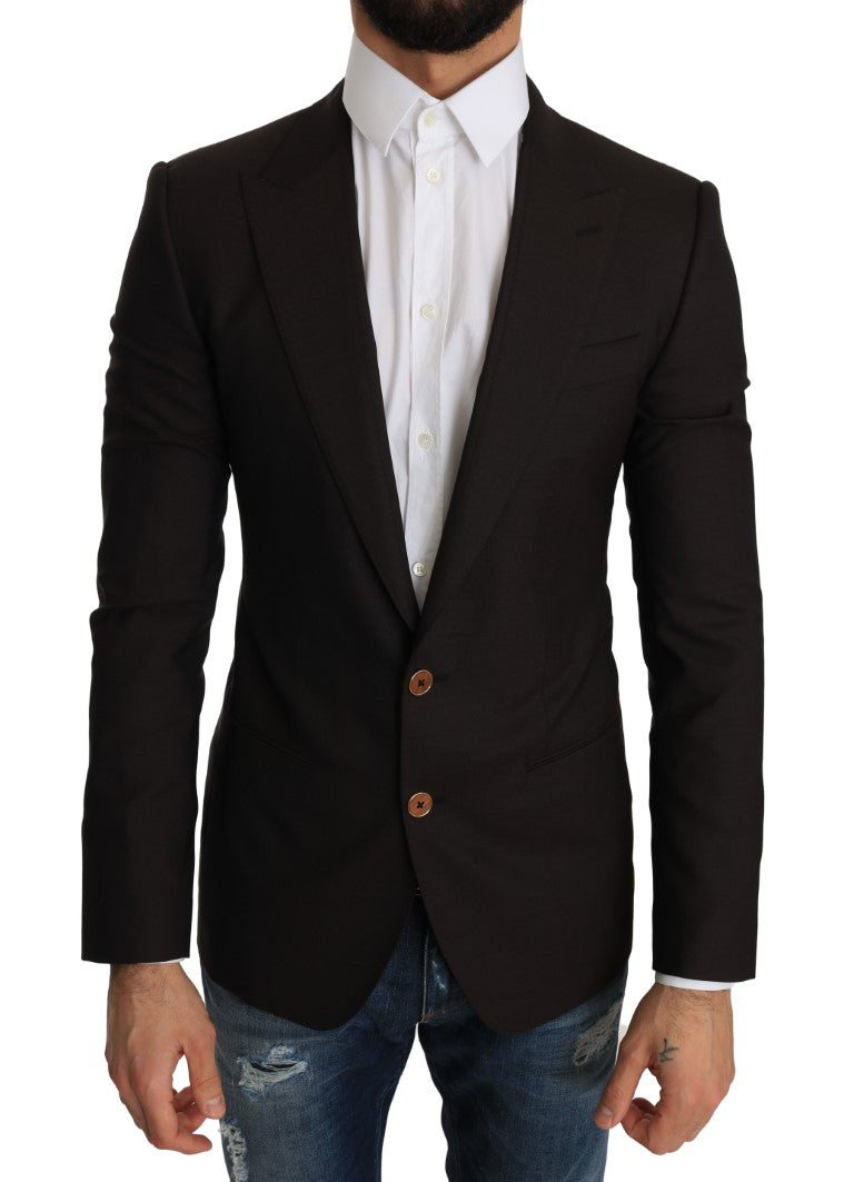 Sleek Slim Brown Virgin Wool Blazer Jacket - ventzia