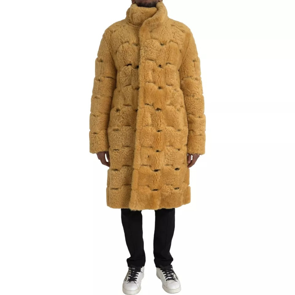 Yellow Wool Long Teddy Coat Jacket - ventzia