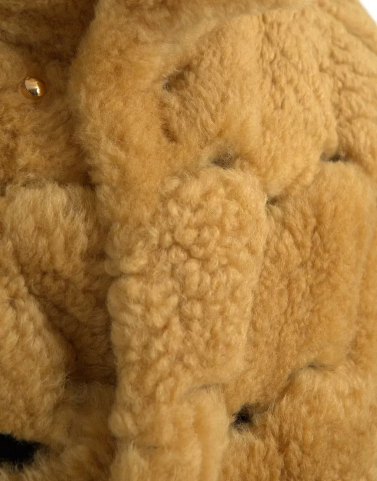 Yellow Wool Long Teddy Coat Jacket - ventzia