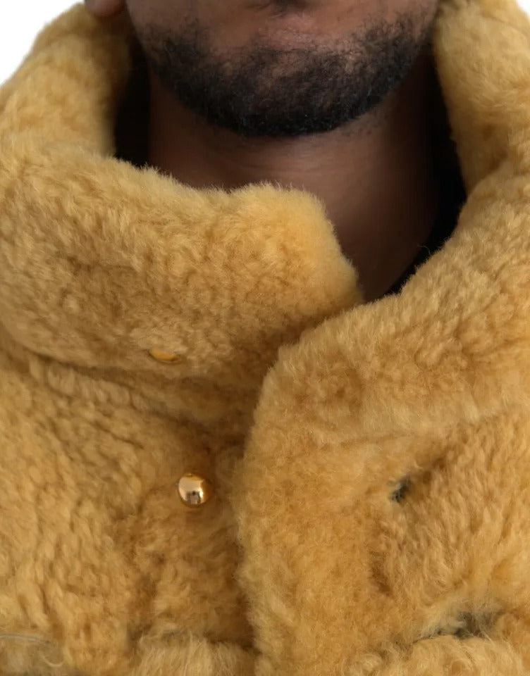 Yellow Wool Long Teddy Coat Jacket - ventzia
