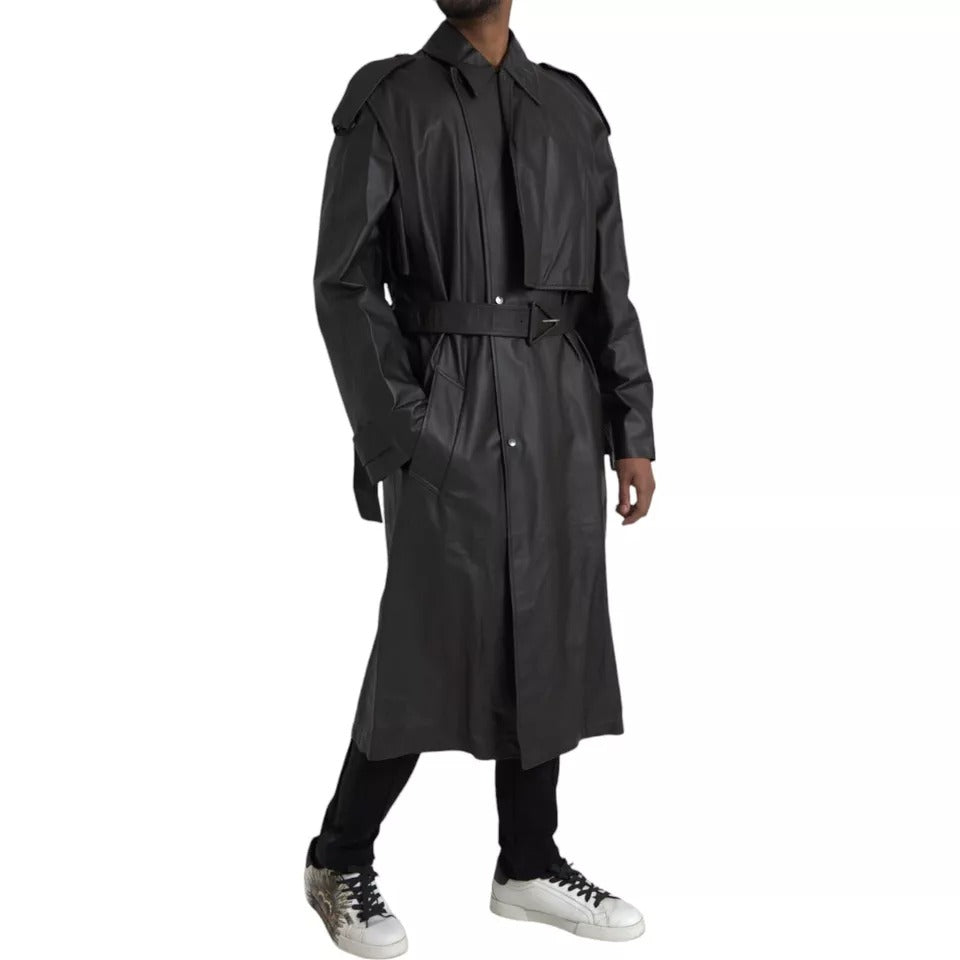 Black Leather Men Waterproof Trenchcoat Jacket - ventzia