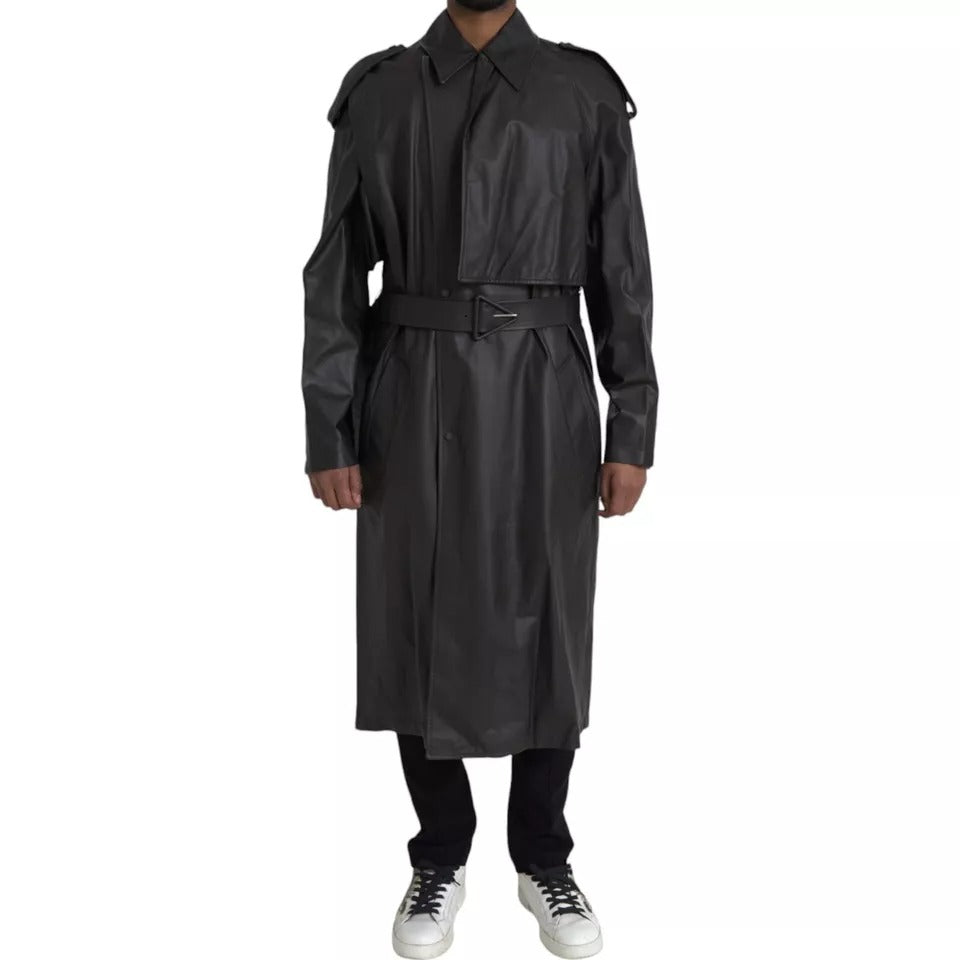 Black Leather Men Waterproof Trenchcoat Jacket - ventzia