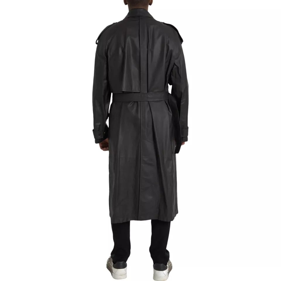 Black Leather Men Waterproof Trenchcoat Jacket - ventzia