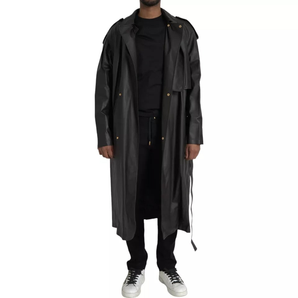 Black Leather Men Waterproof Trenchcoat Jacket - ventzia