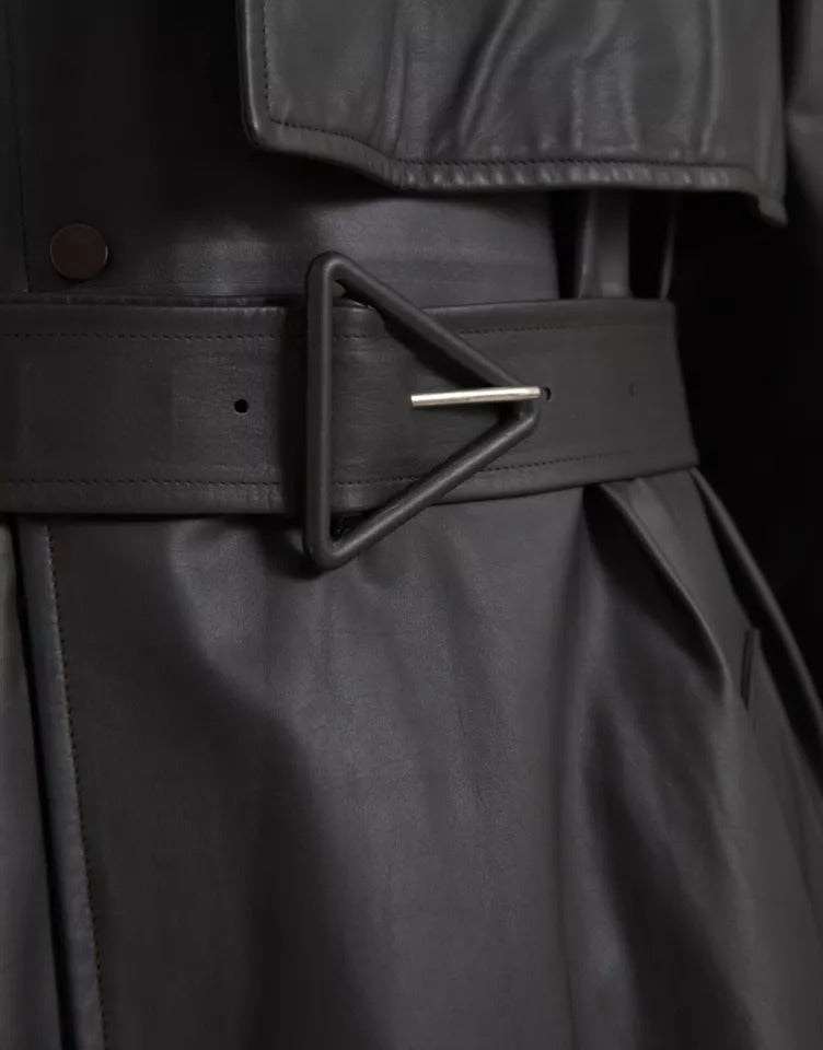 Black Leather Men Waterproof Trenchcoat Jacket - ventzia