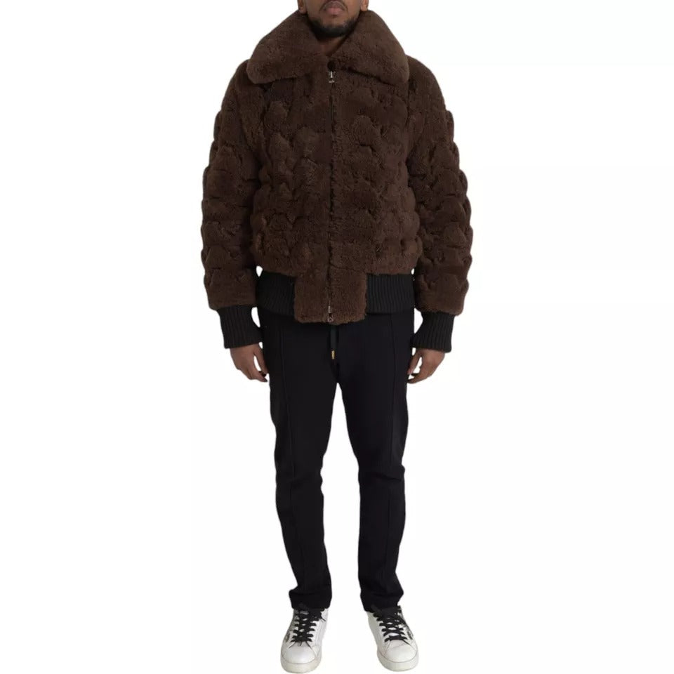 Brown Fur Lamb Shearling Coat Jacket - ventzia